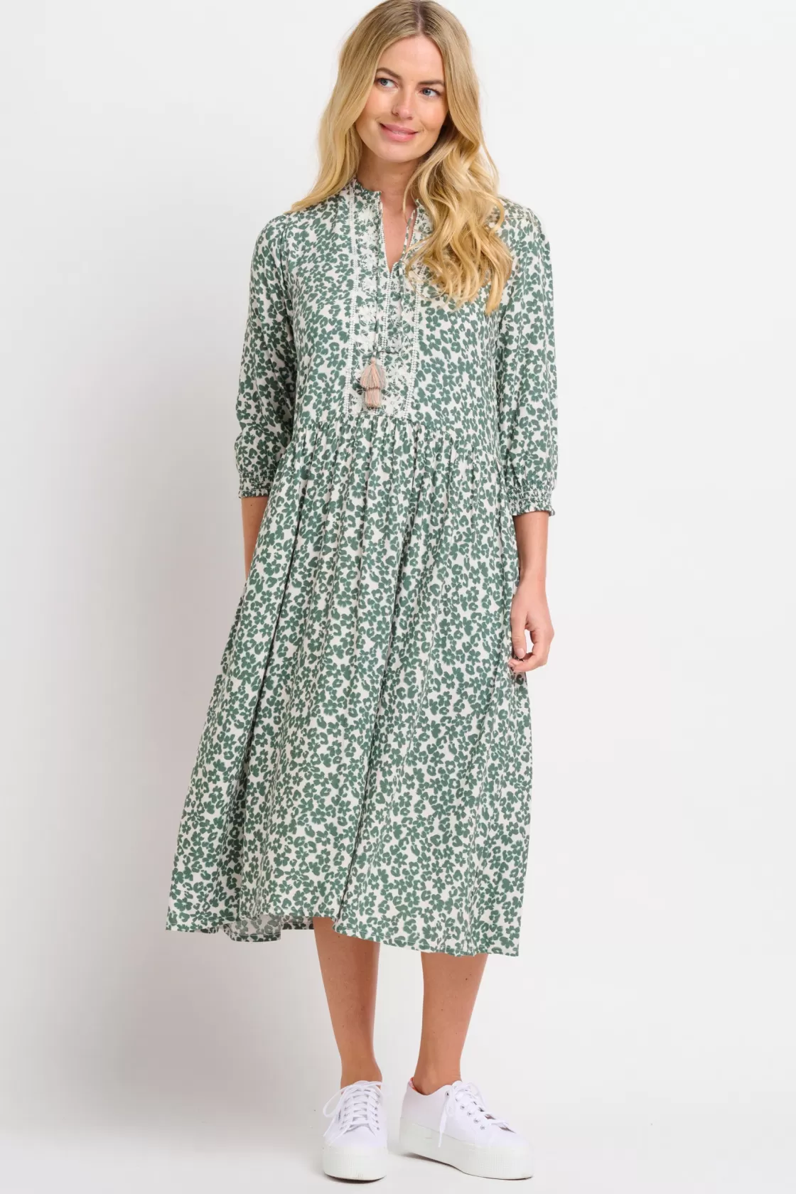 Dresses>Brakeburn Leopard Floral Midi Dress Green