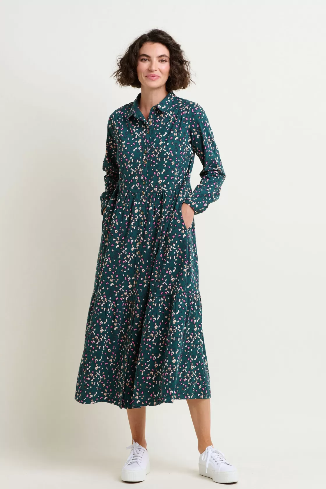 Dresses>Brakeburn Leopard Spot Midaxi Shirt Dress Multicoloured