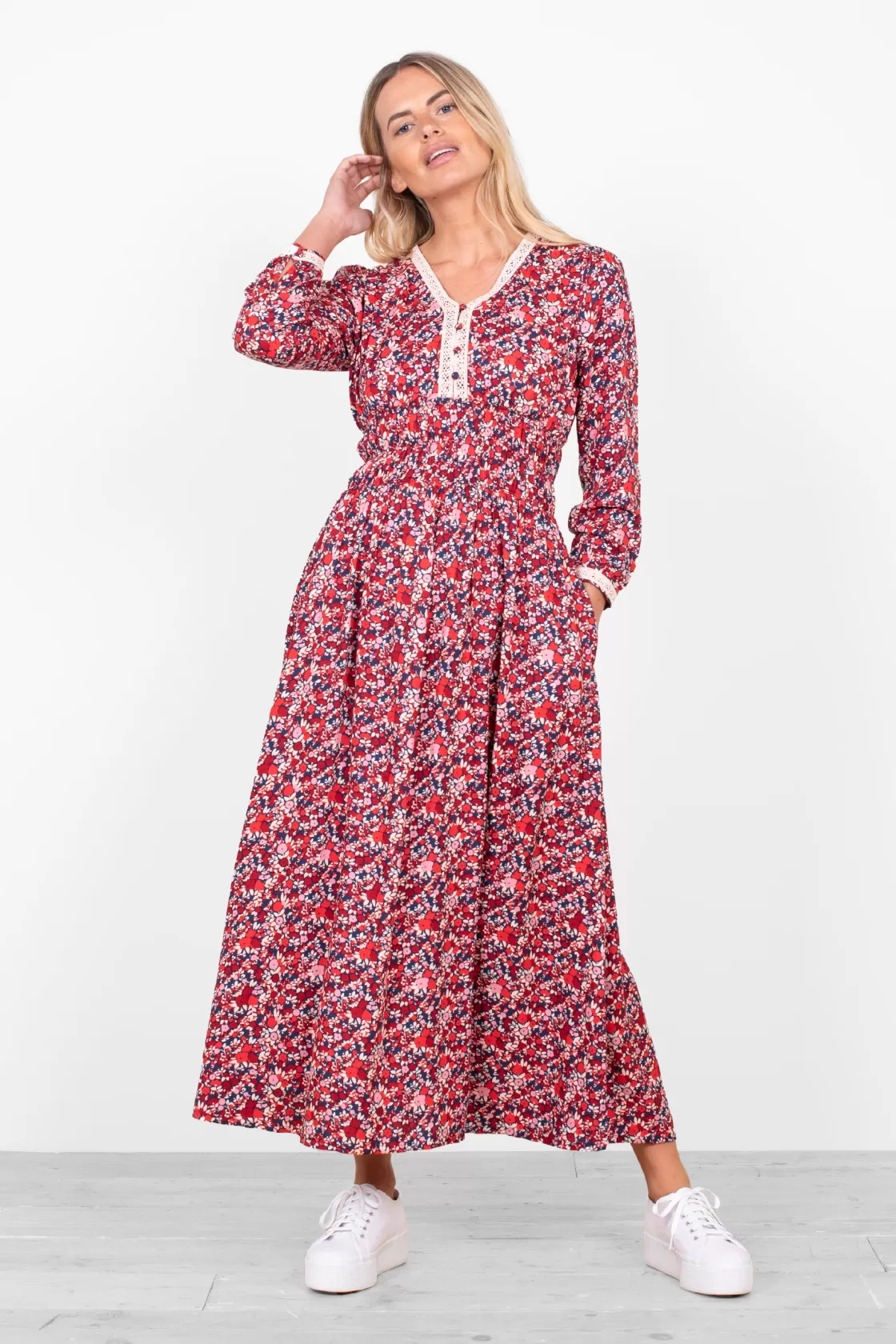 Dresses>Brakeburn Mixed Berry Floral Midaxi Dress Multicoloured