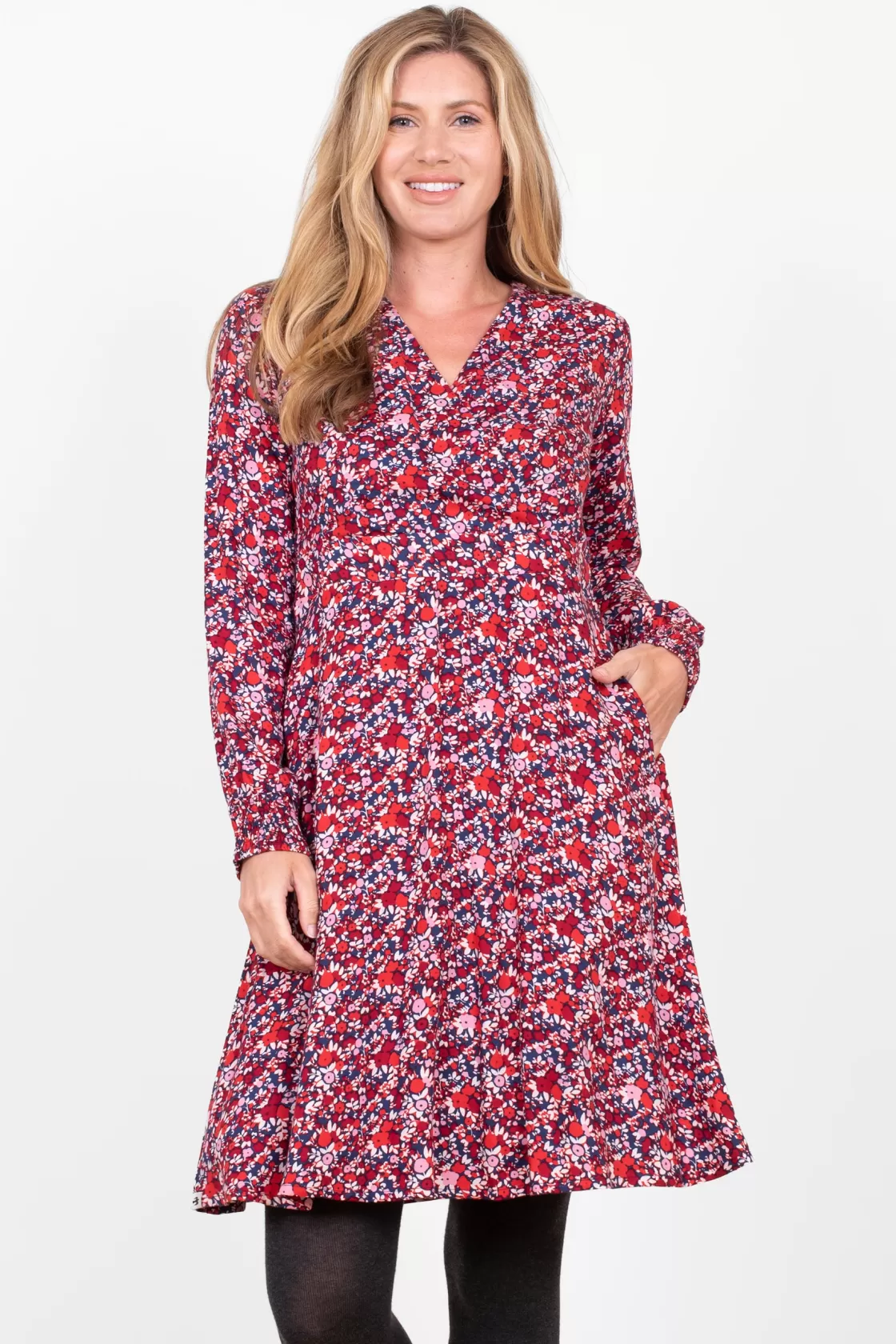 Dresses>Brakeburn Mixed Berry Floral Wrap Dress Multicoloured