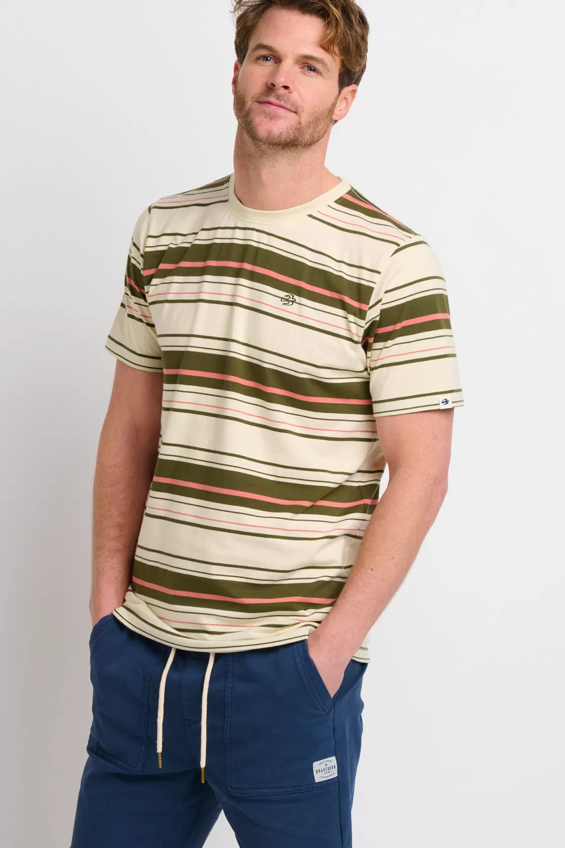 Tops And T-Shirts>Brakeburn Multi Stripe Tee Cream