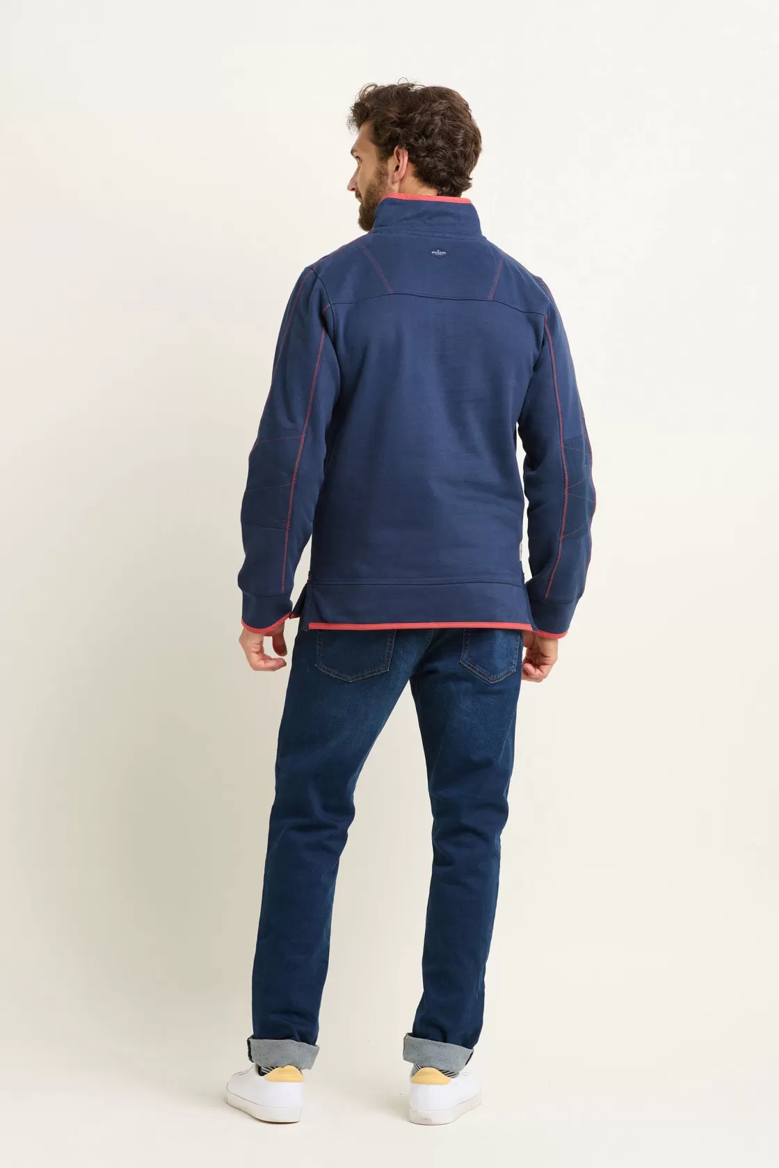 Sweatshirts And Hoodies>Brakeburn Navy Quarter Zip Sweatshirt Burgundy