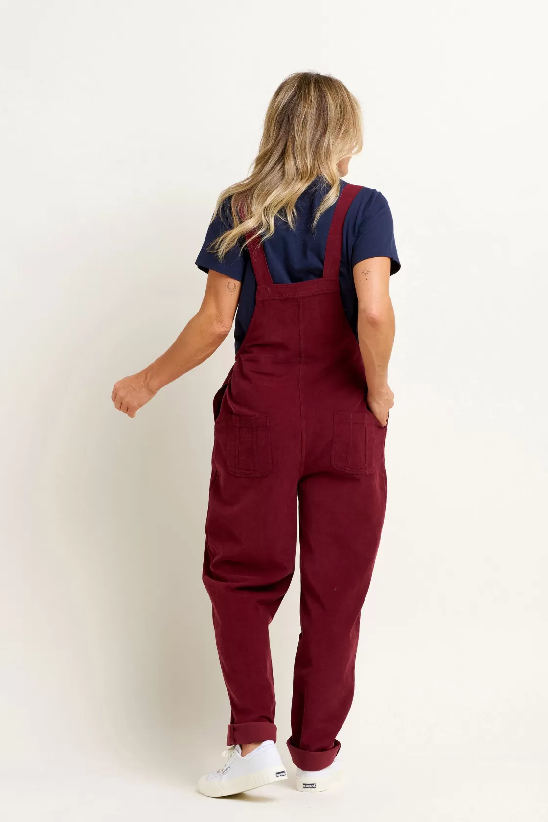 Trousers And Shorts>Brakeburn Niko Cord Dungarees Burgundy