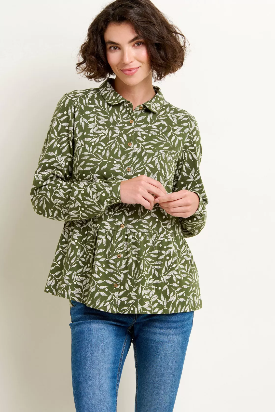 Shirts And Blouses>Brakeburn Orchard Leaf Blouse Green