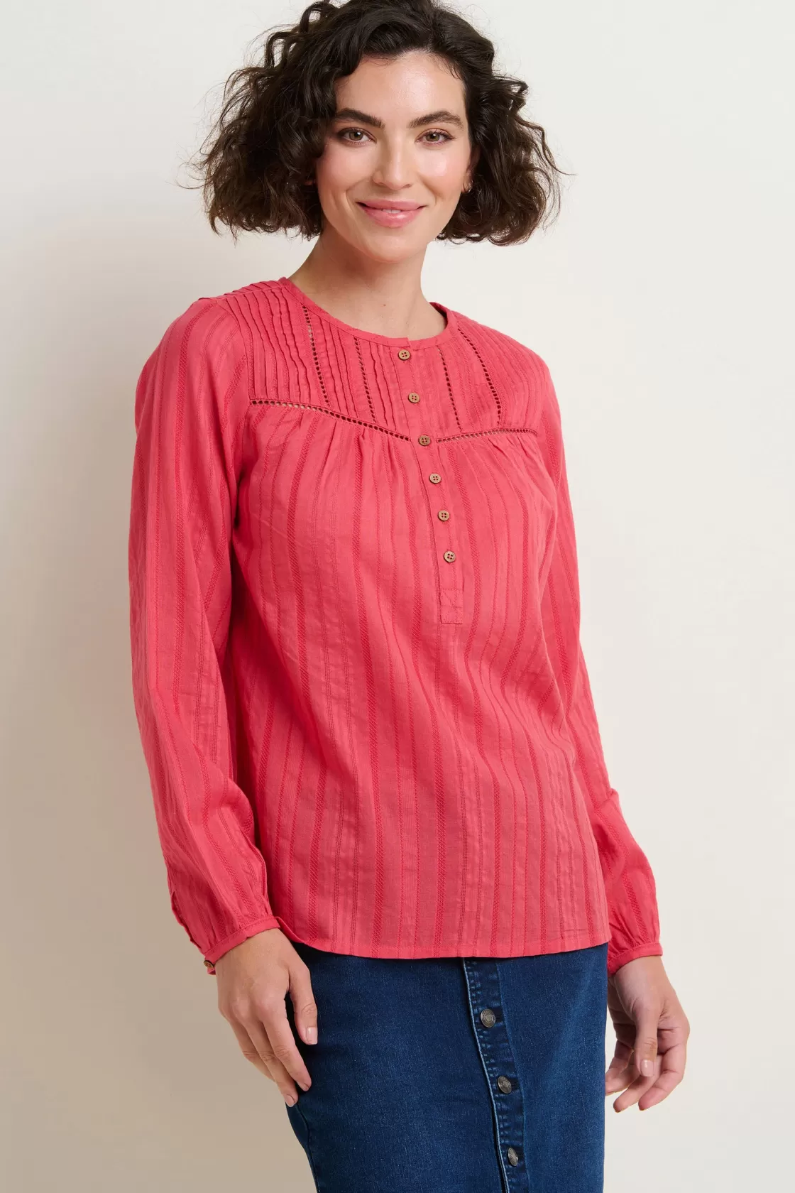 Shirts And Blouses>Brakeburn Penny Pintuck Blouse Coral