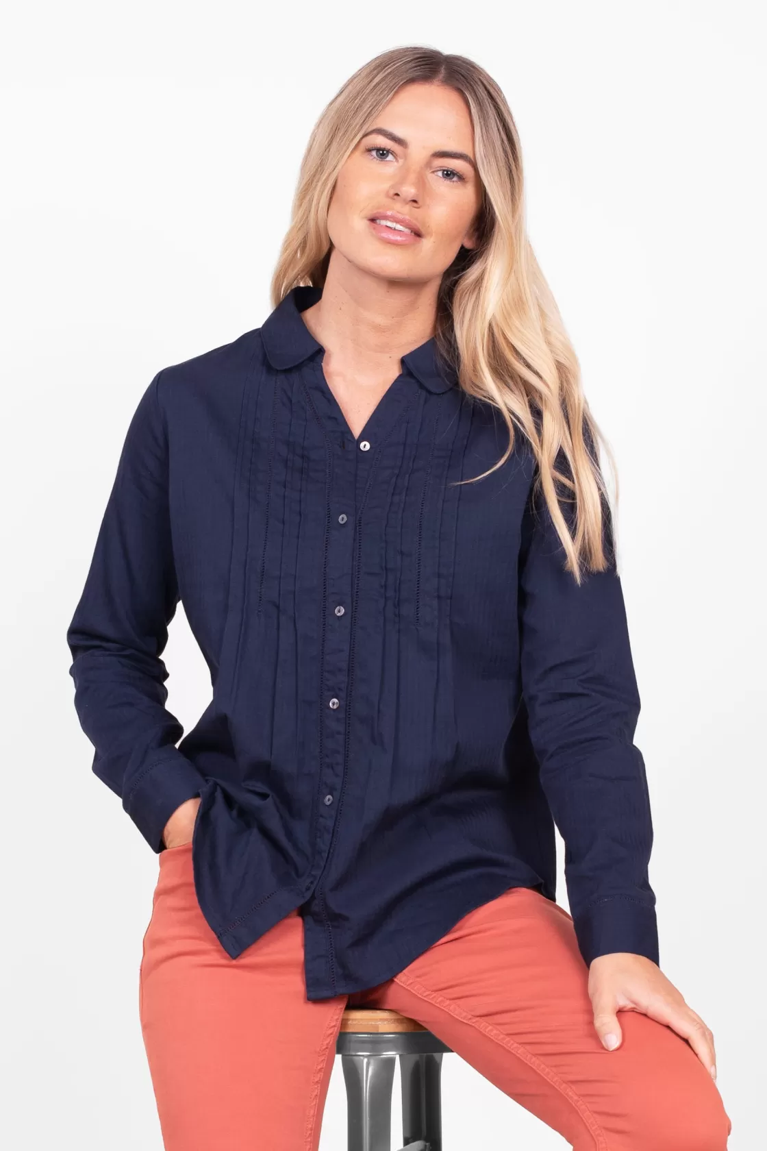 Shirts And Blouses>Brakeburn Phoebe Pintuck Shirt Navy