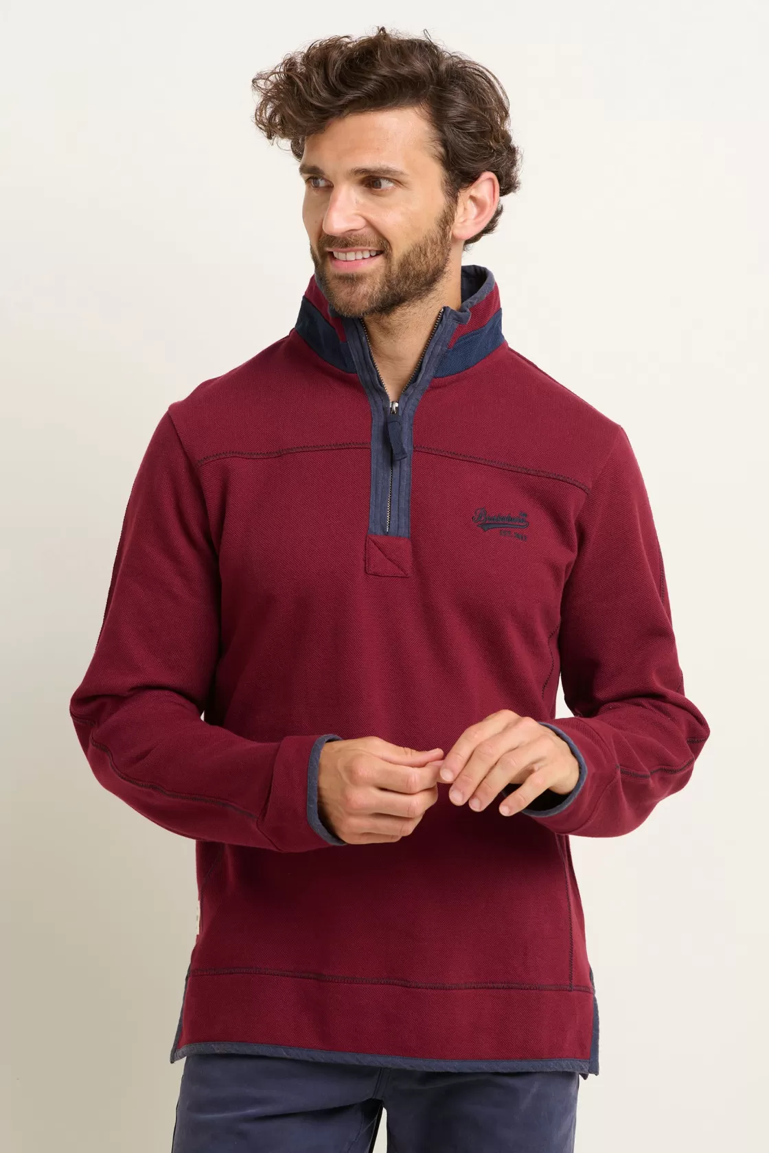 Sweatshirts And Hoodies>Brakeburn Pique Quarter Zip Sweatshirt Burgundy