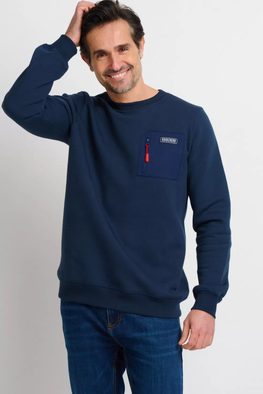 Sweatshirts And Hoodies>Brakeburn Pocket Crew Neck Sweat Navy