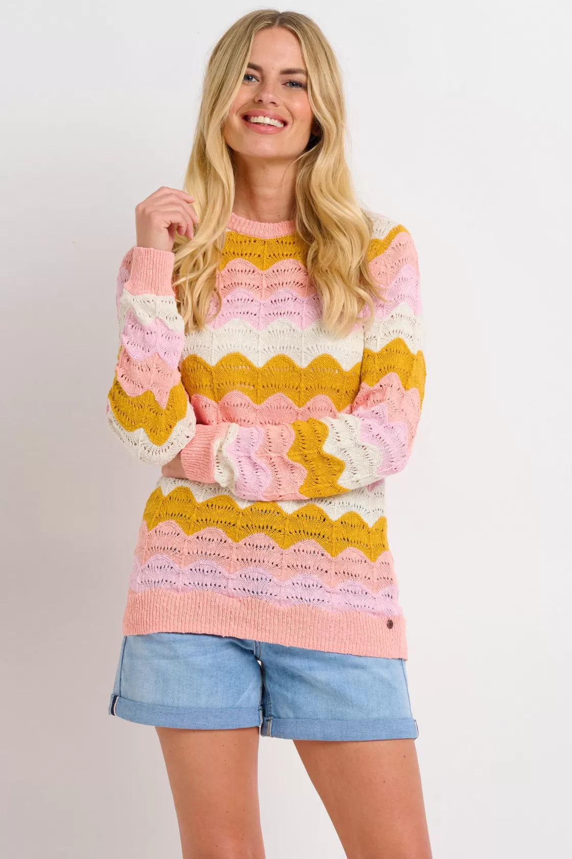 Knitwear>Brakeburn Pointelle Wave Crew Neck Multicoloured