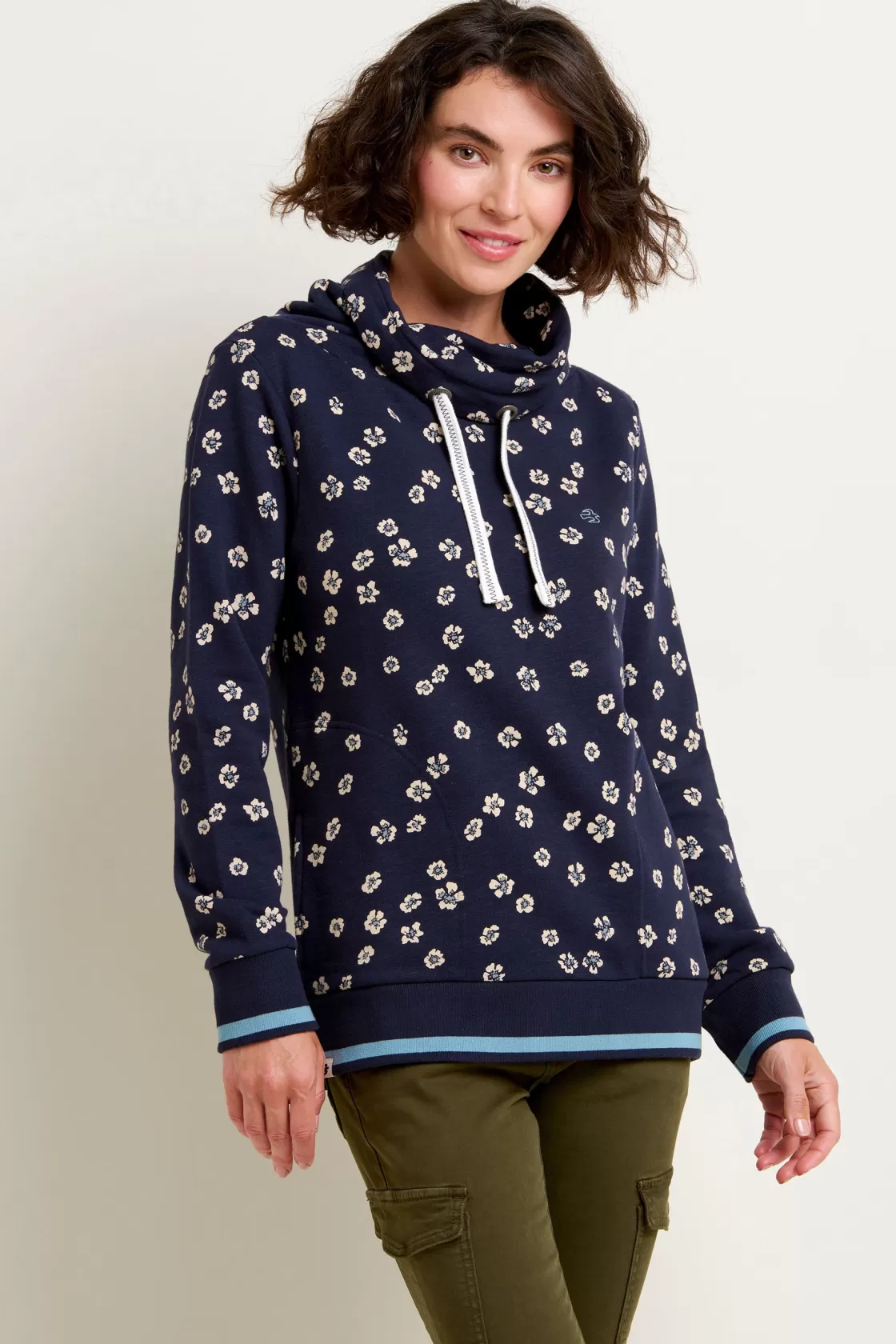 Sweatshirts And Hoodies>Brakeburn Polka Flora Cowl Neck Sweatshirt Navy