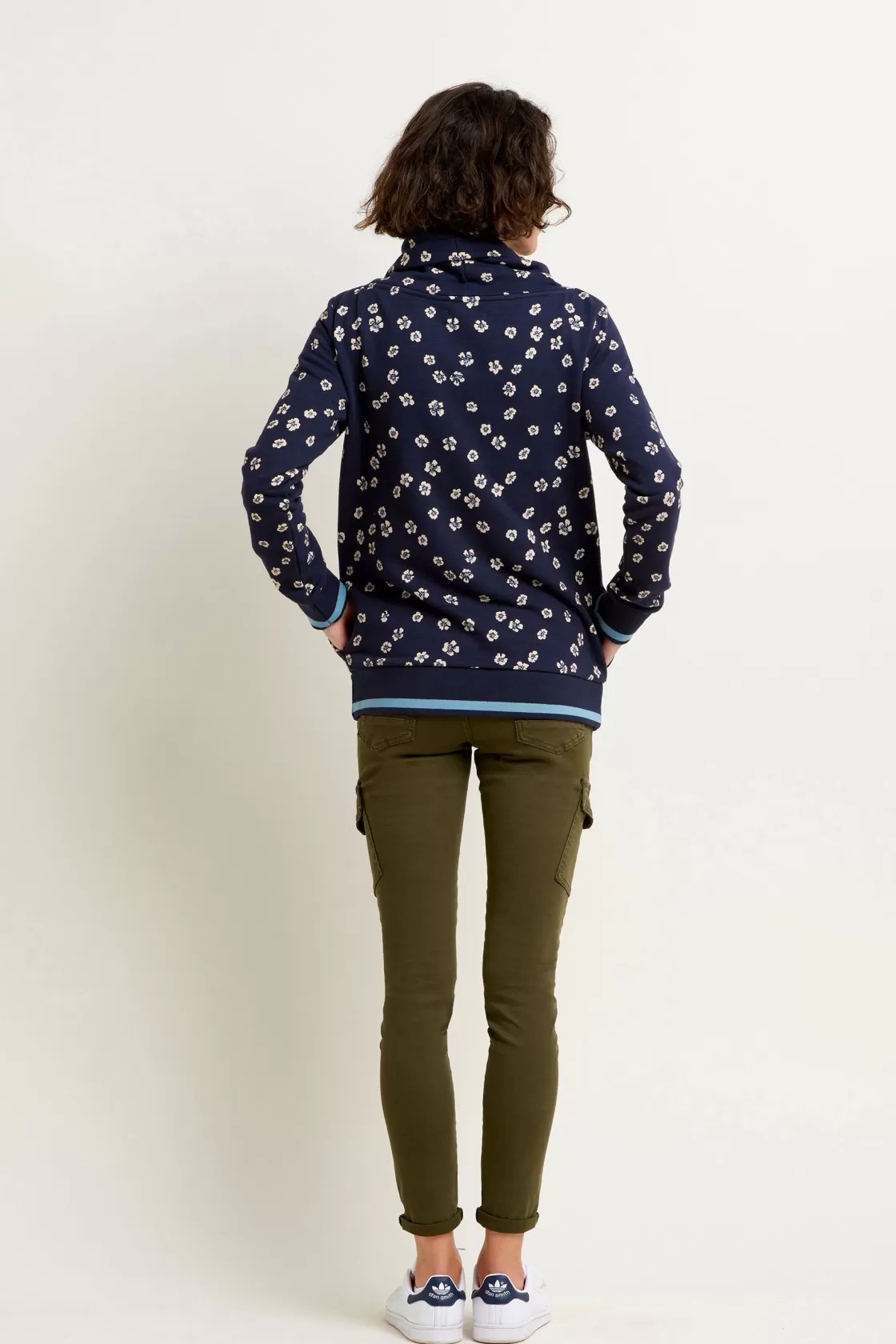 Sweatshirts And Hoodies>Brakeburn Polka Flora Cowl Neck Sweatshirt Navy