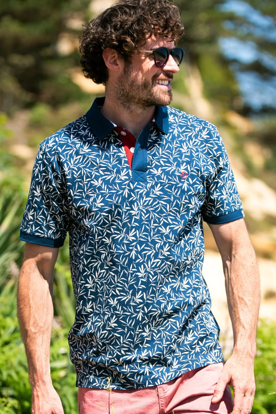 Tops And T-Shirts>Brakeburn Printed Polo Shirt Navy