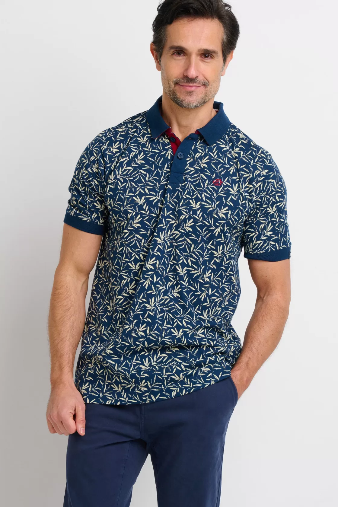 Tops And T-Shirts>Brakeburn Printed Polo Shirt Navy