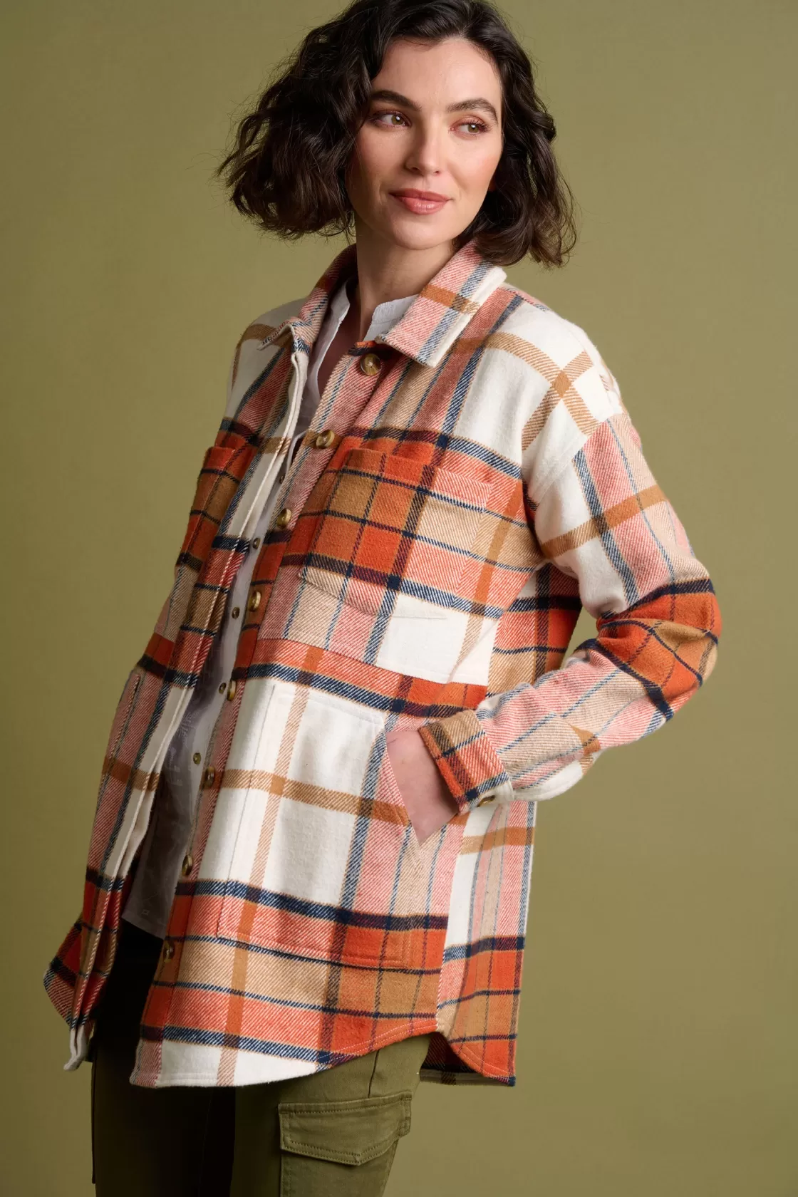 Shirts And Blouses>Brakeburn Pumpkin Flannel Shacket Orange