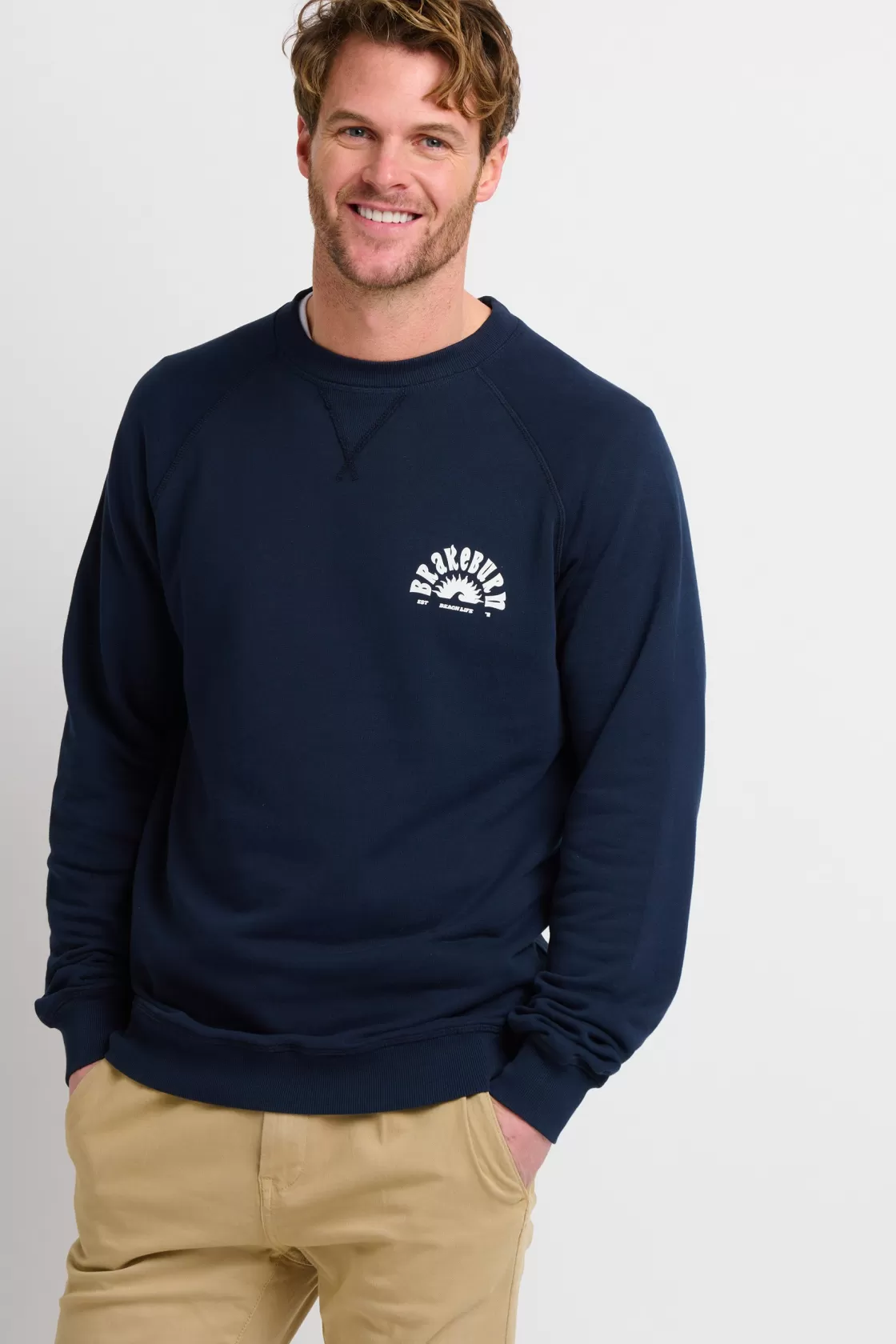 Sweatshirts And Hoodies>Brakeburn Raglan Crew Neck Sweat Navy