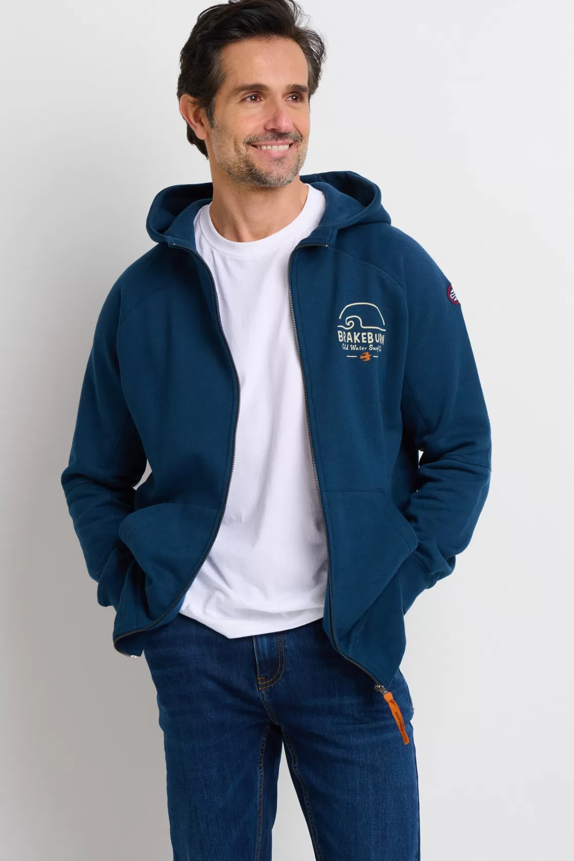 Sweatshirts And Hoodies>Brakeburn Raglan Zip Through Hoodie Navy