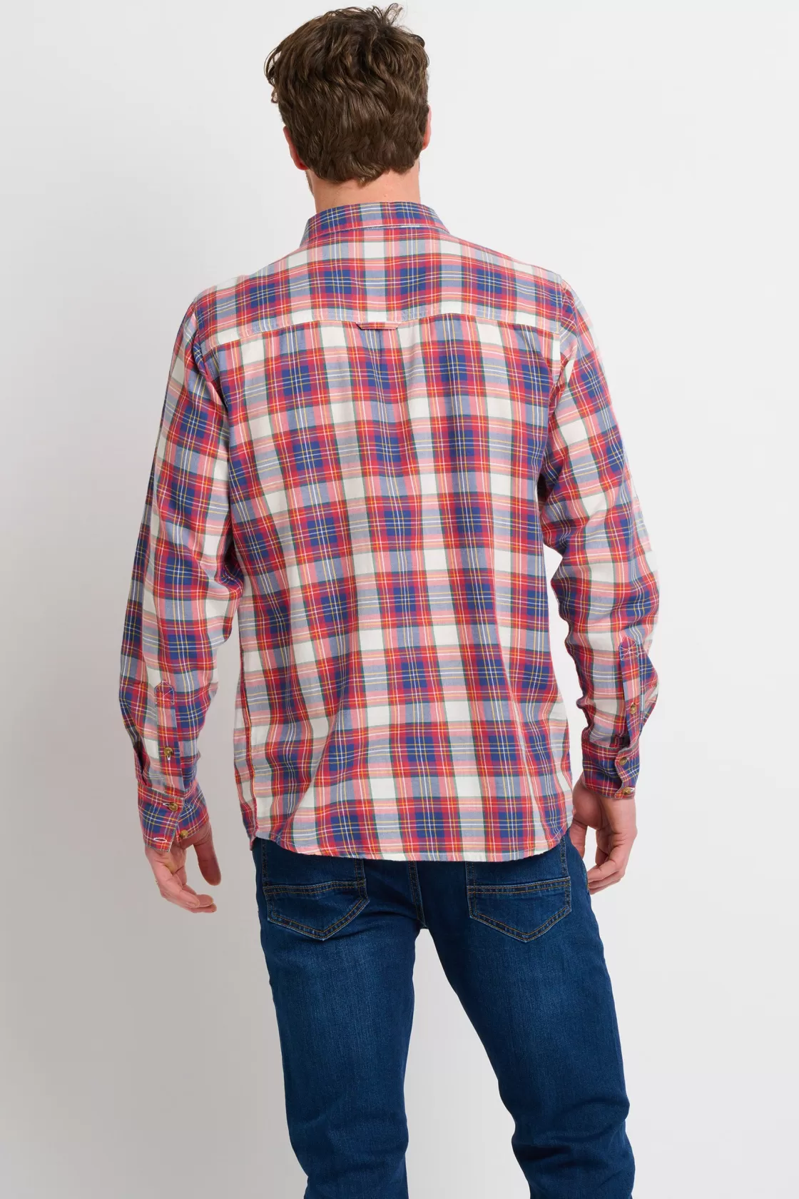 Shirts>Brakeburn Red Long Sleeve Checked Shirt Cream