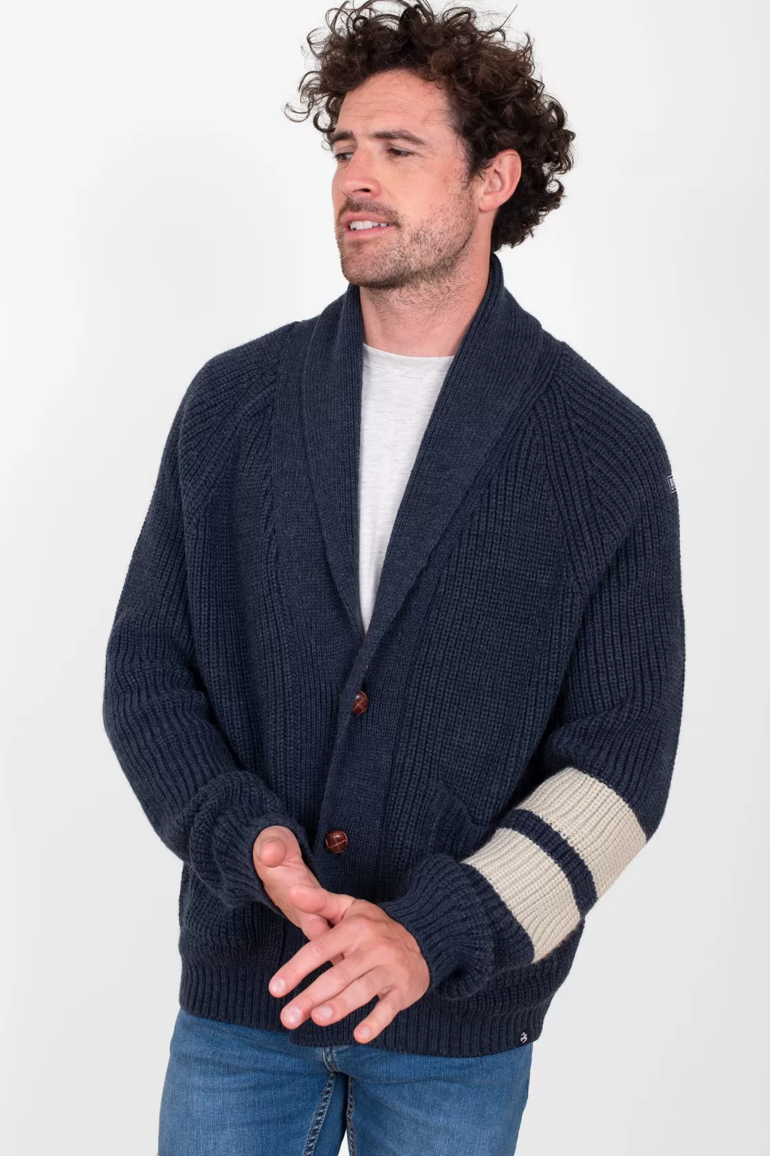 Knitwear>Brakeburn Ribbed Cardigan Navy