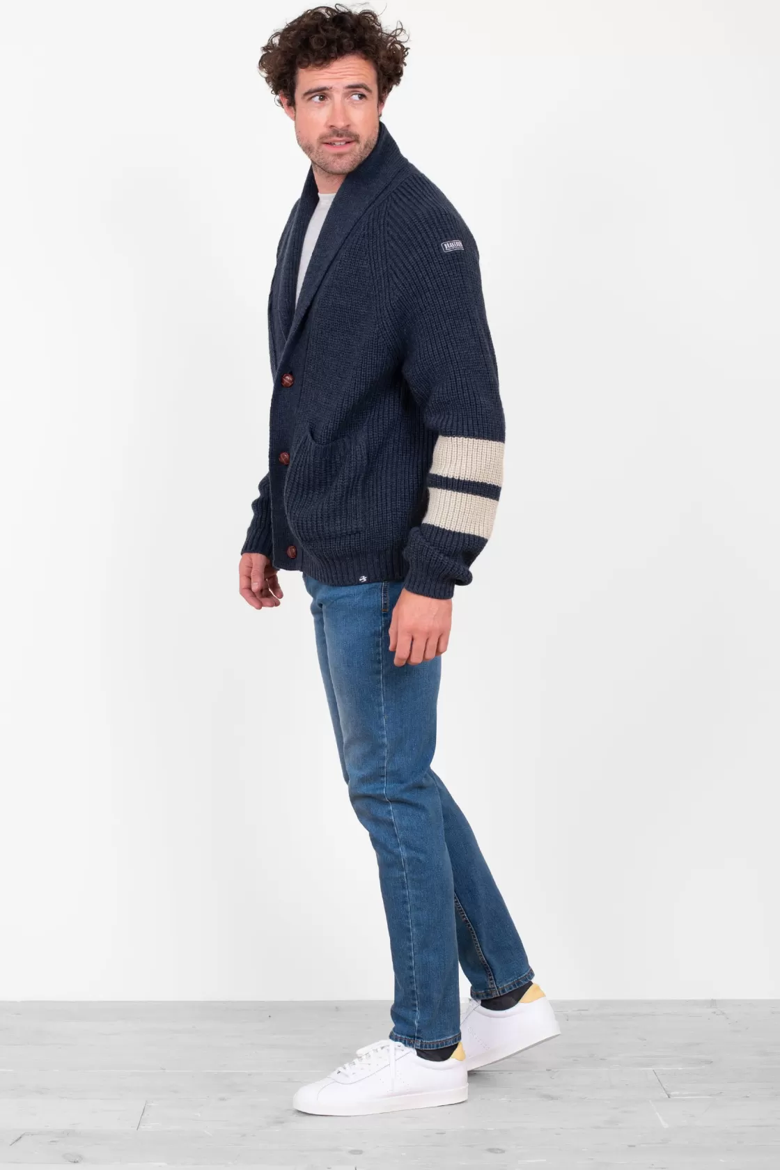 Knitwear>Brakeburn Ribbed Cardigan Navy