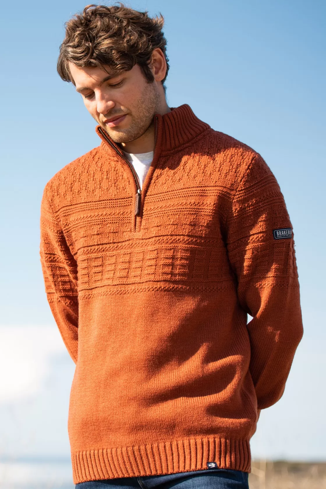 Knitwear>Brakeburn Rust Quarter Zip Orange