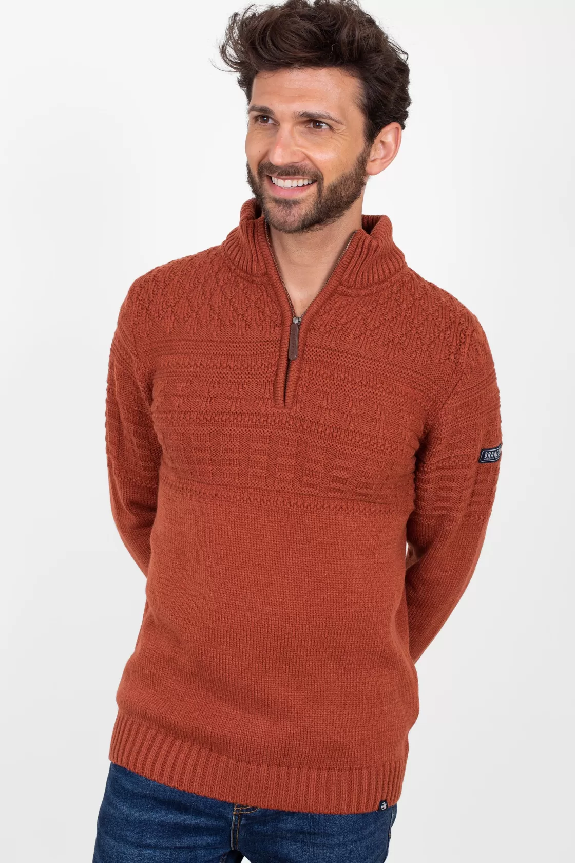 Knitwear>Brakeburn Rust Quarter Zip Orange