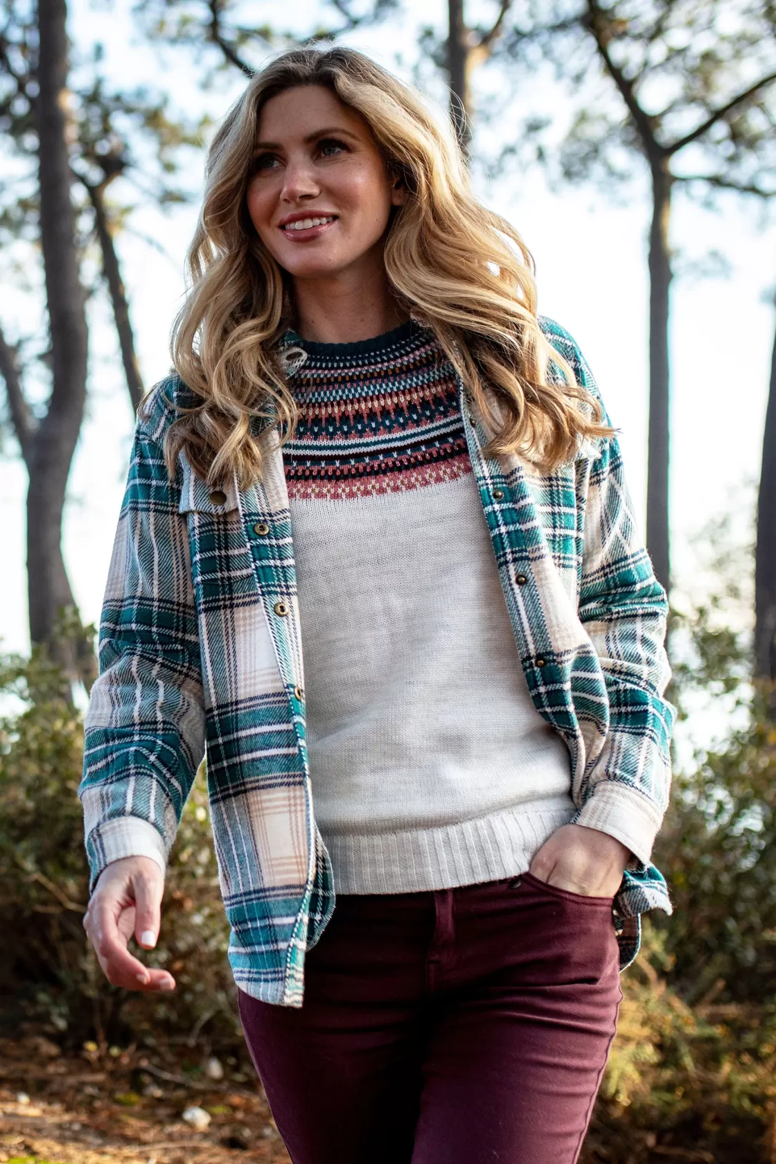 Shirts And Blouses>Brakeburn Shamrock Flannel Shacket Cream