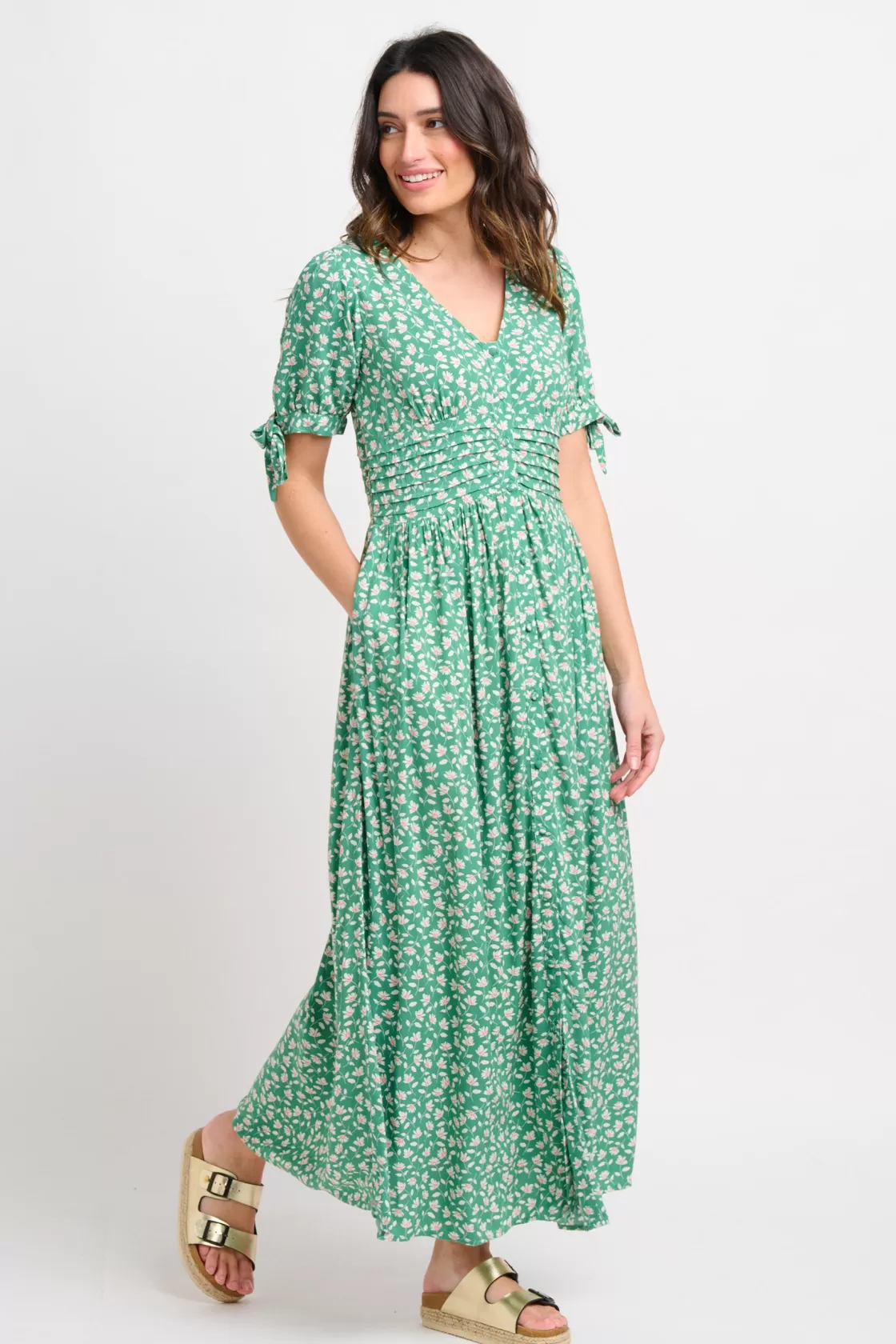 Dresses>Brakeburn Spring Garden Pintuck Maxi Dress Green