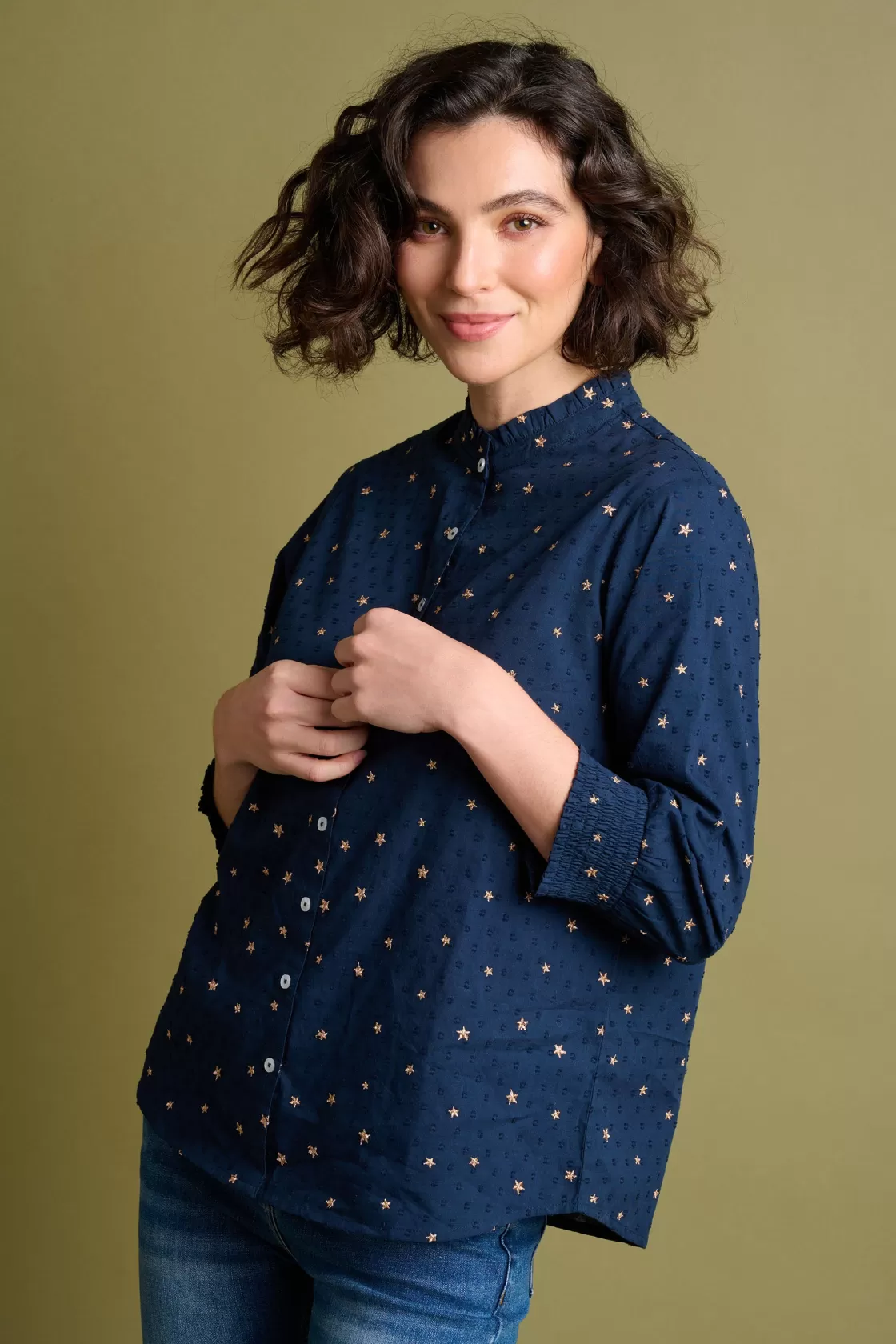 Shirts And Blouses>Brakeburn Stars Embroidered Blouse Navy