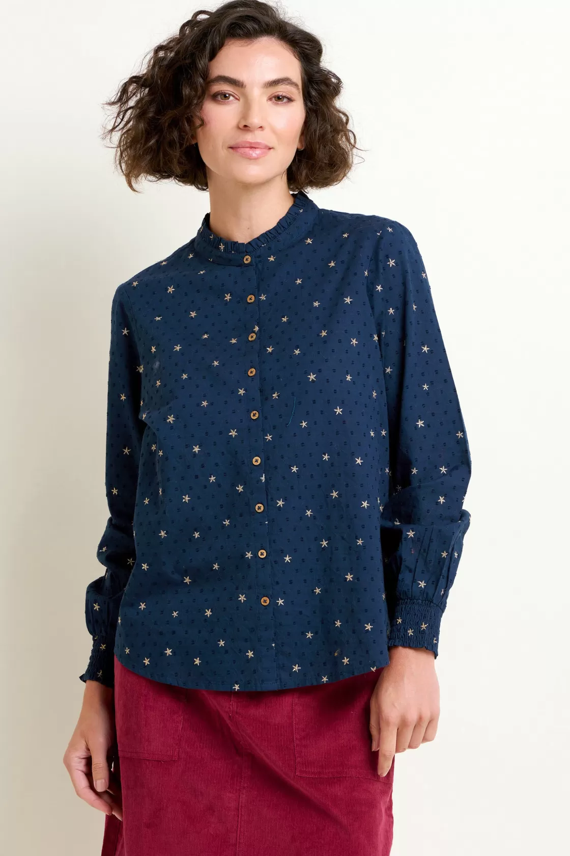 Shirts And Blouses>Brakeburn Stars Embroidered Blouse Navy