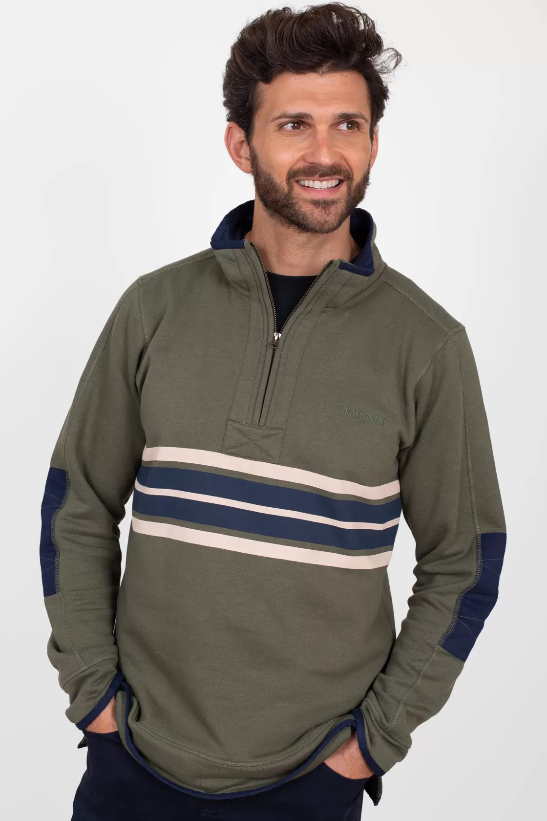 Sweatshirts And Hoodies>Brakeburn Stripe 1/4 Zip Sweat Khaki