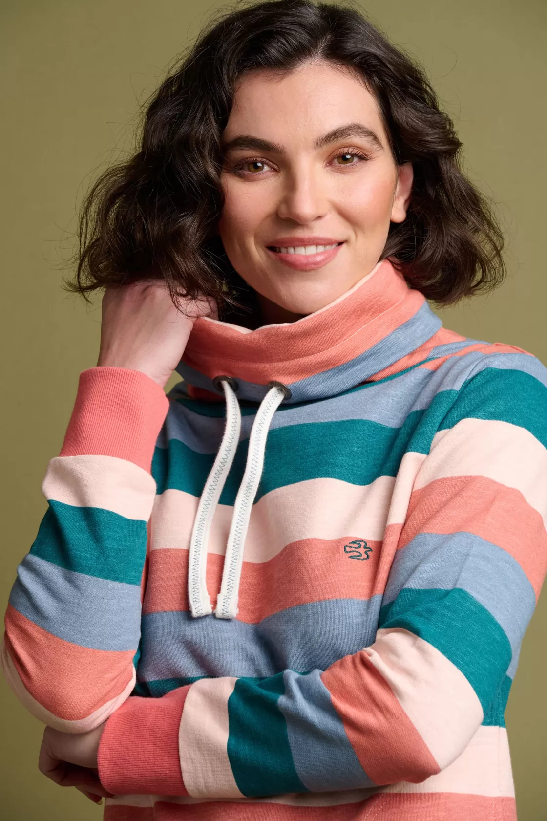 Sweatshirts And Hoodies>Brakeburn Stripe Cowl Neck Sweatshirt Blue