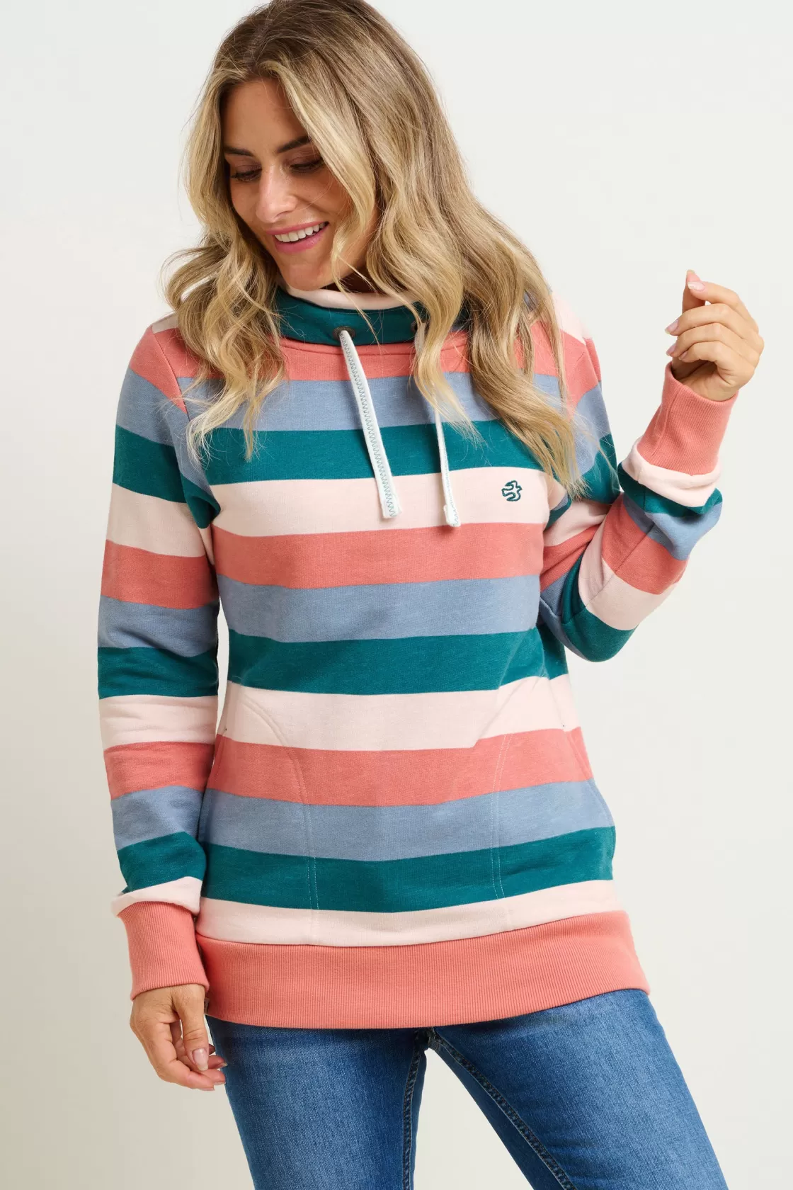 Sweatshirts And Hoodies>Brakeburn Stripe Cowl Neck Sweatshirt Blue