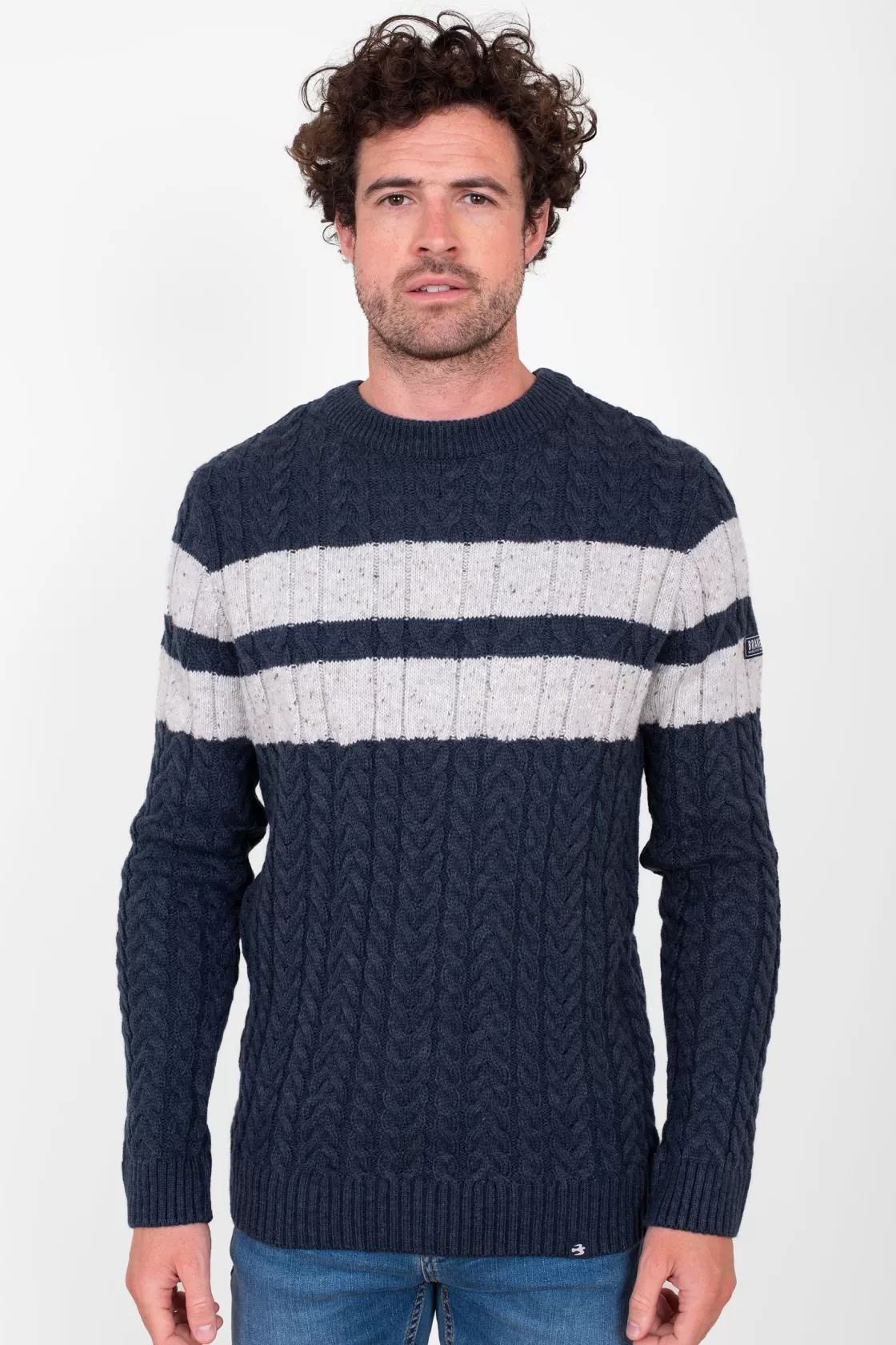 Knitwear>Brakeburn Stripe Crew Neck Grey