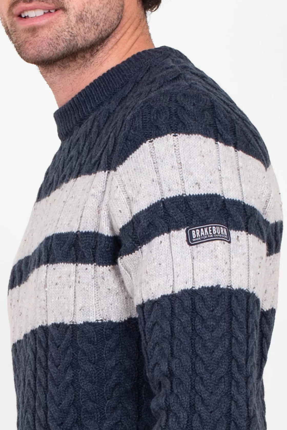 Knitwear>Brakeburn Stripe Crew Neck Grey