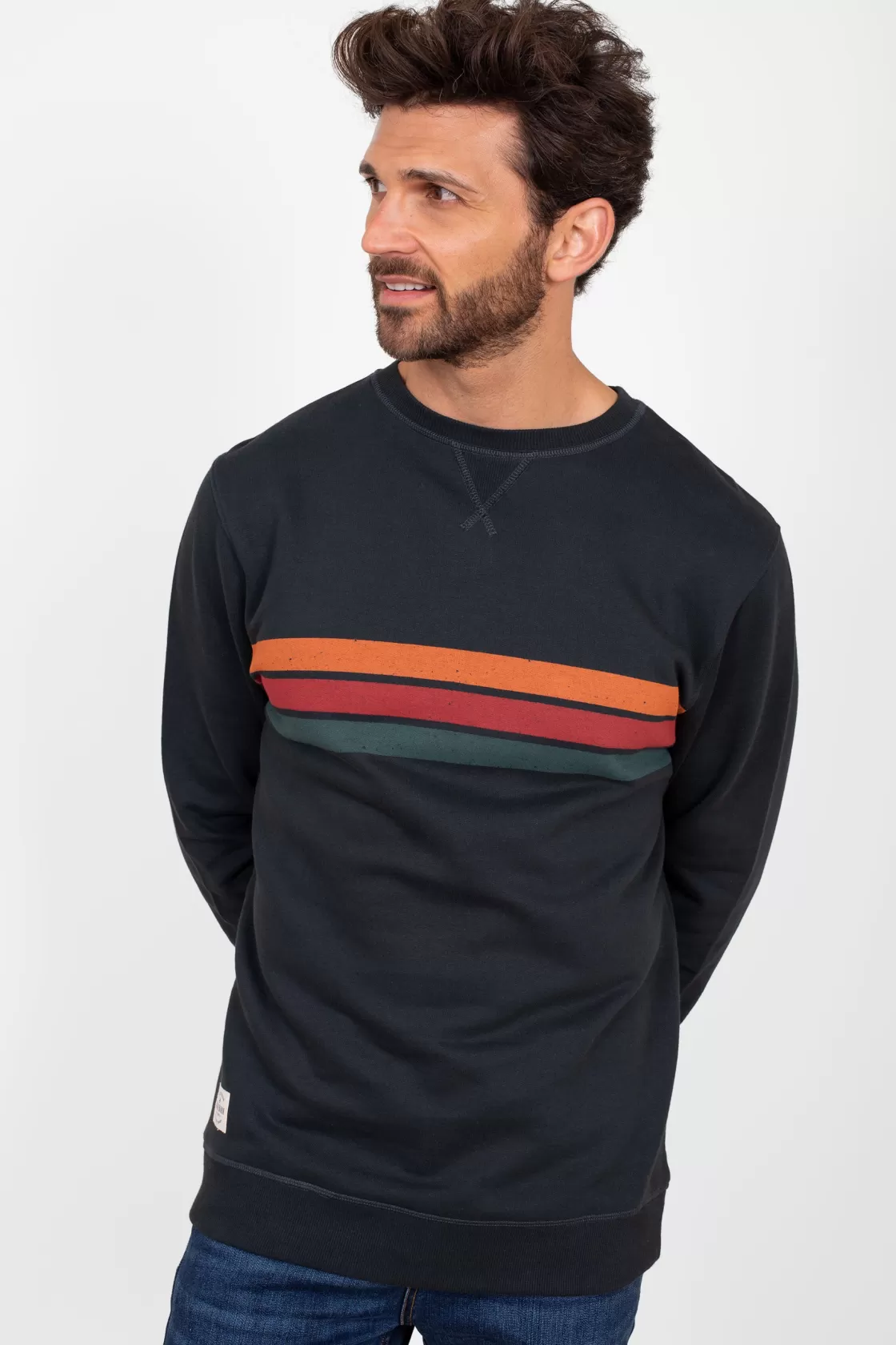 Sweatshirts And Hoodies>Brakeburn Stripe Crew Neck Sweat Black