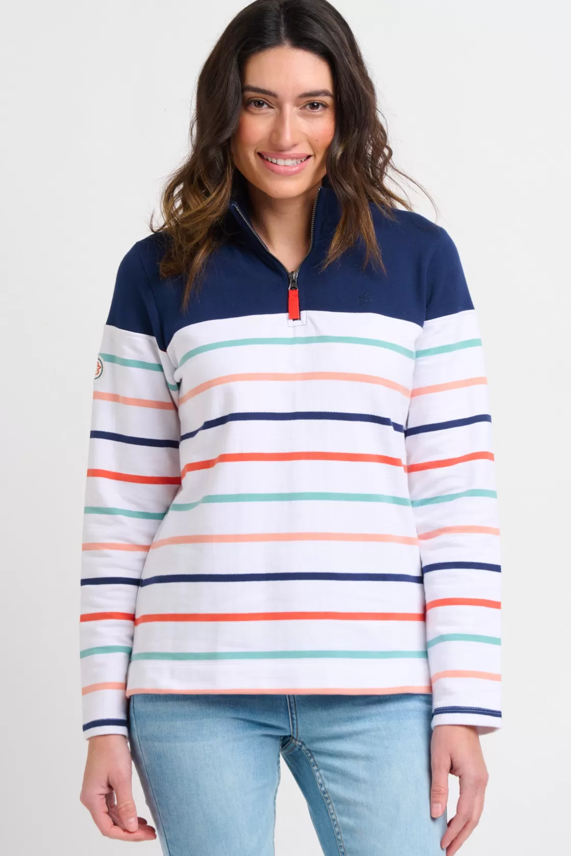 Sweatshirts And Hoodies>Brakeburn Stripe Quarter Zip Sweat Blue