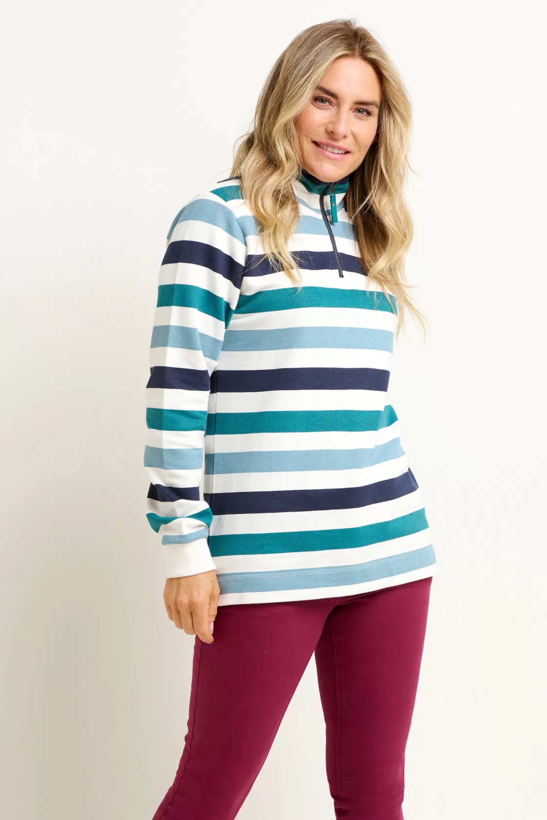 Sweatshirts And Hoodies>Brakeburn Stripe Quarter Zip Sweatshirt Blue