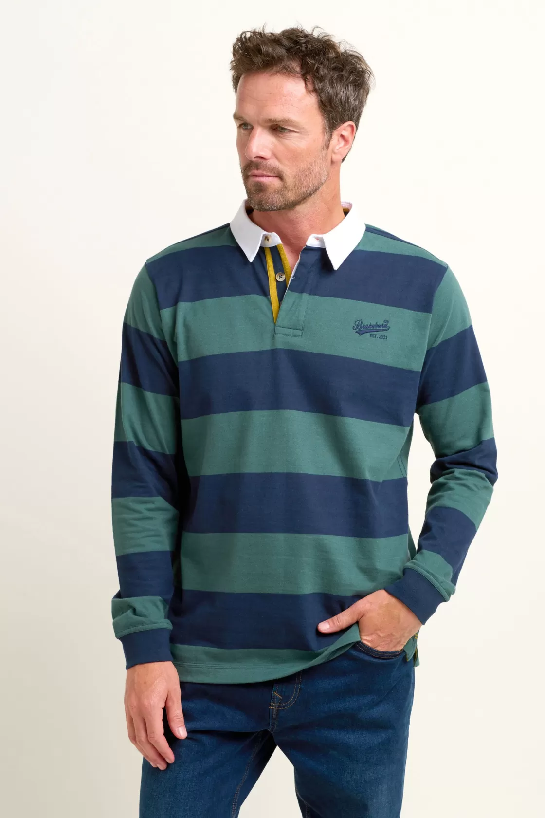 Tops And T-Shirts>Brakeburn Stripe Rugby Shirt Navy