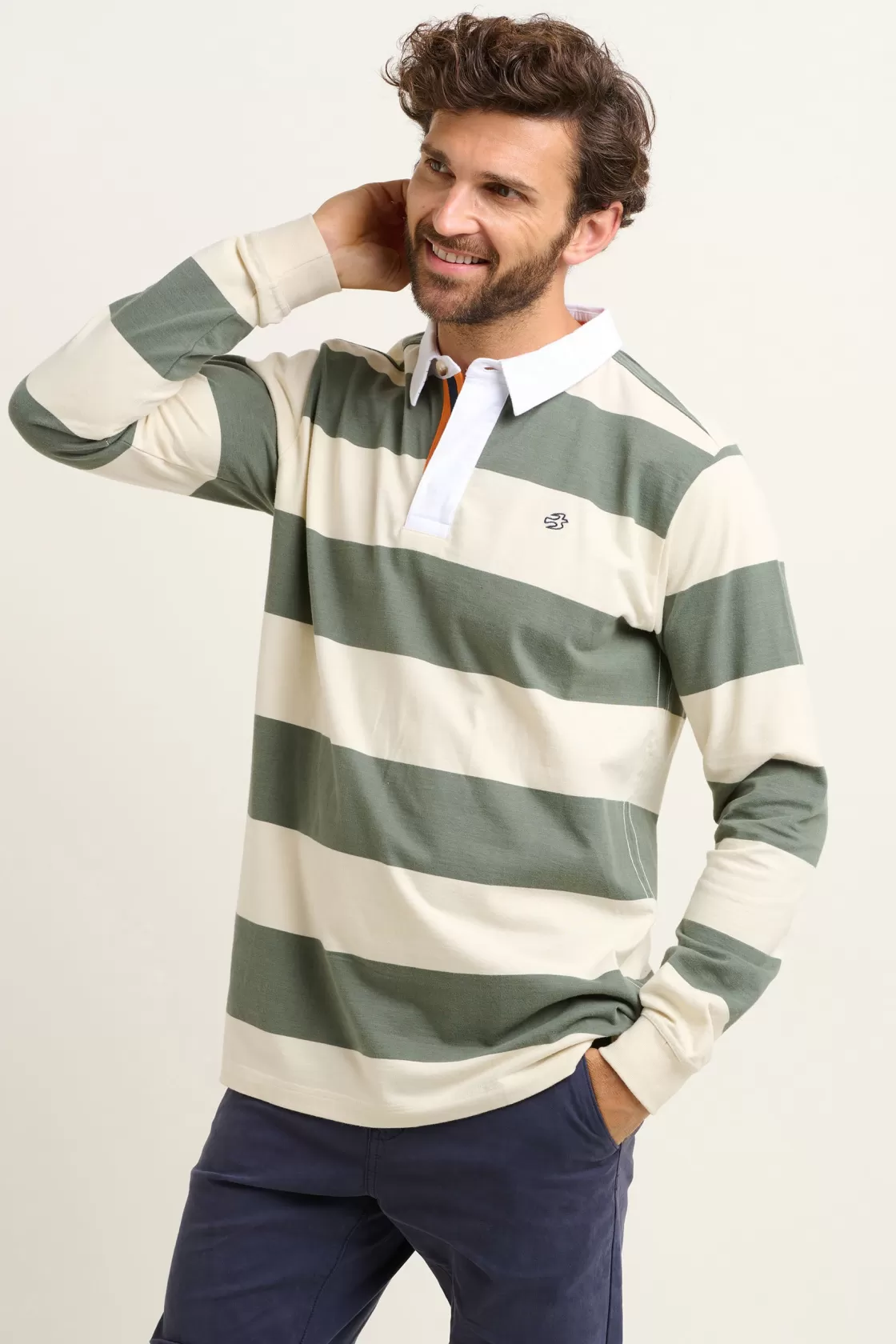 Tops And T-Shirts>Brakeburn Stripe Rugby Shirt Cream