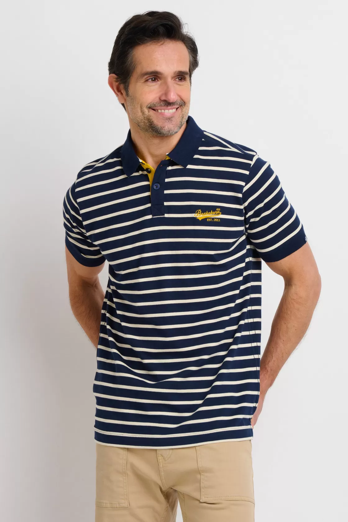 Tops And T-Shirts>Brakeburn Striped Polo Shirt Navy