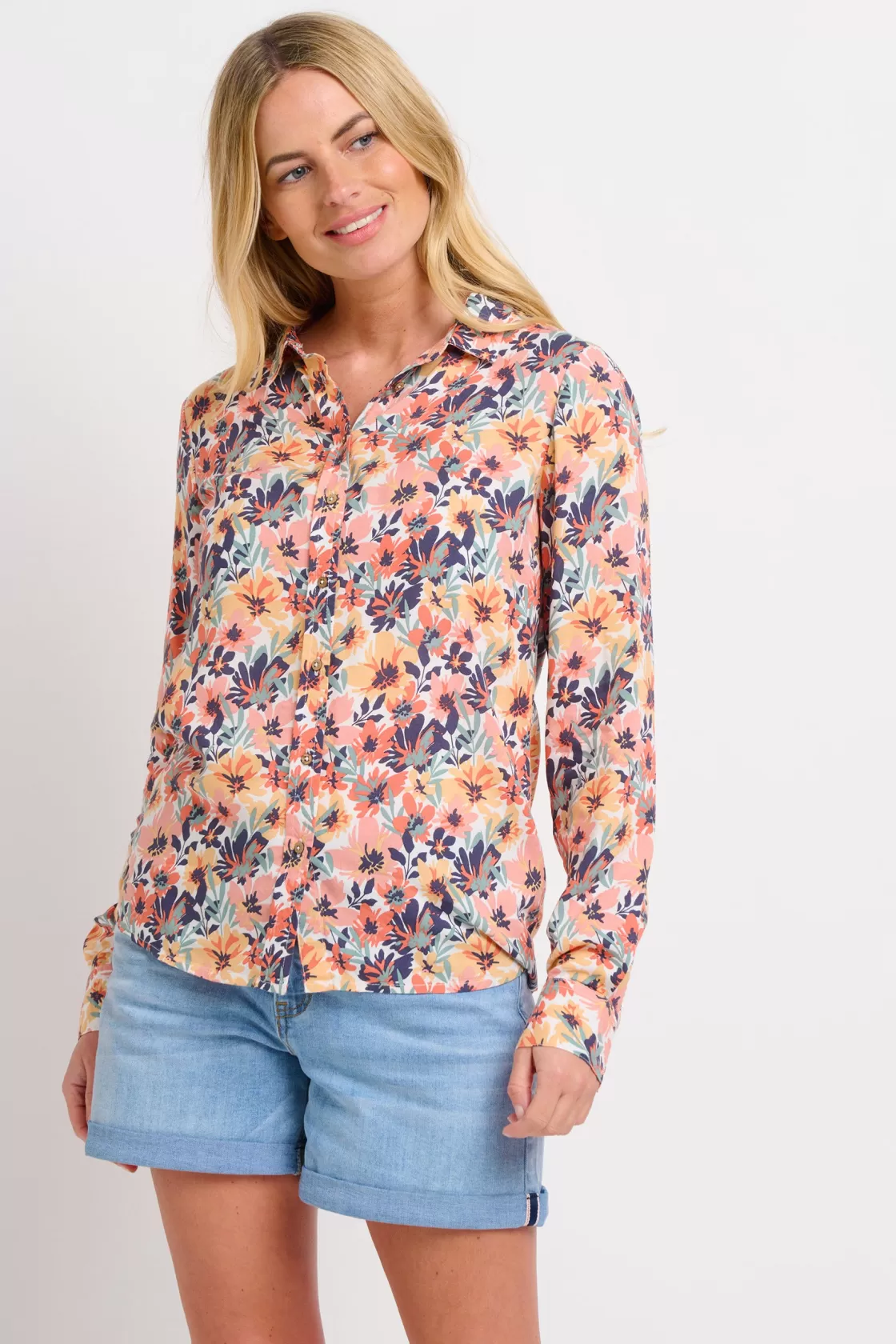 Shirts And Blouses>Brakeburn Summer Blooms Shirt Coral