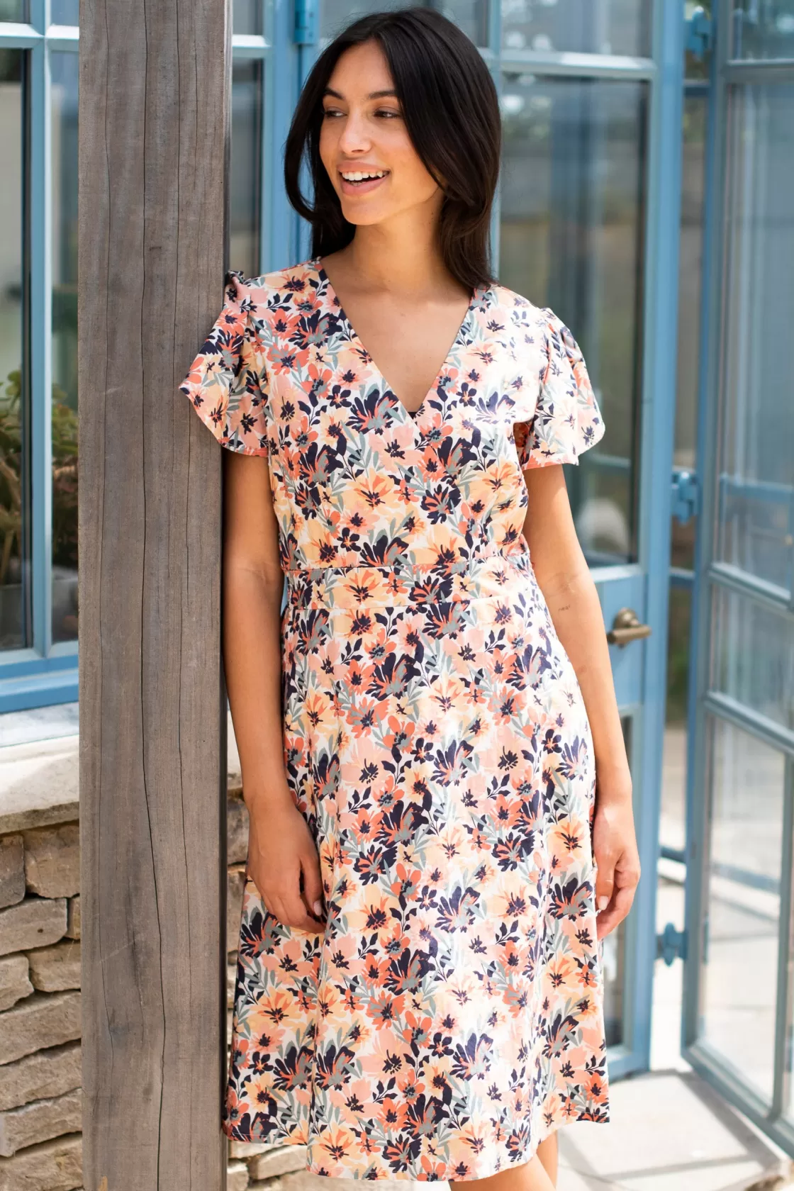 Dresses>Brakeburn Summer Blooms Wrap Dress Khaki