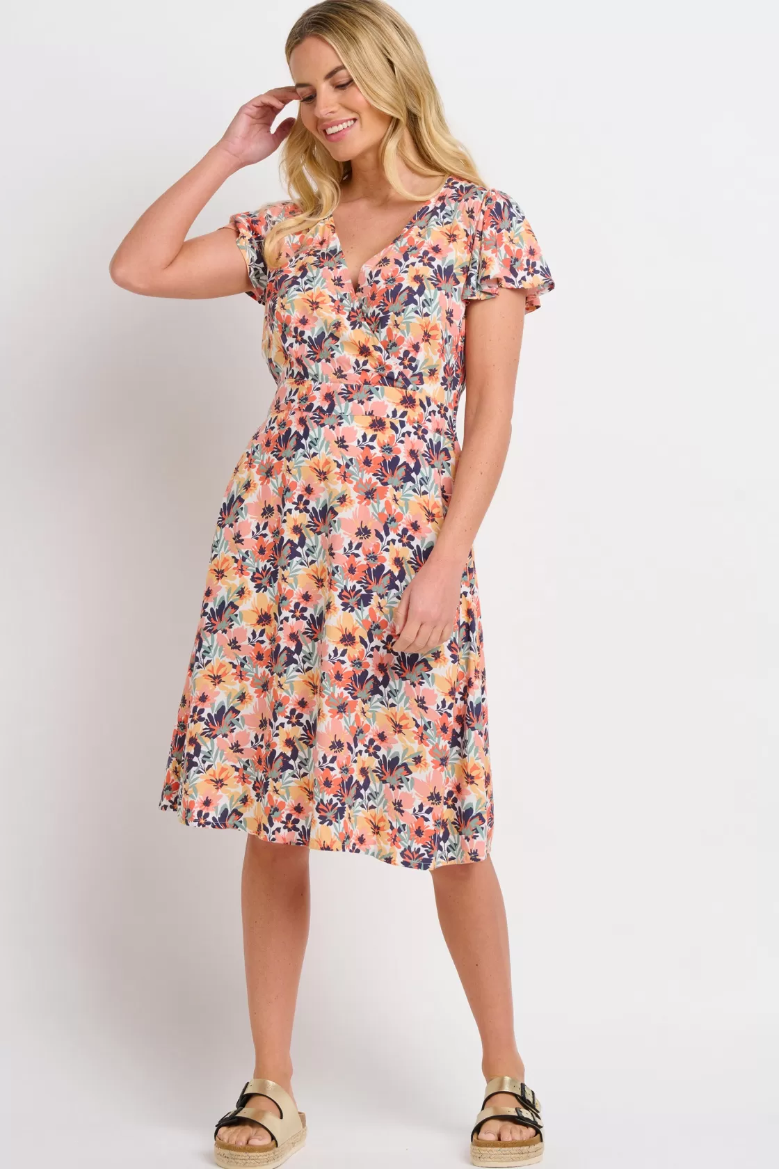 Dresses>Brakeburn Summer Blooms Wrap Dress Khaki