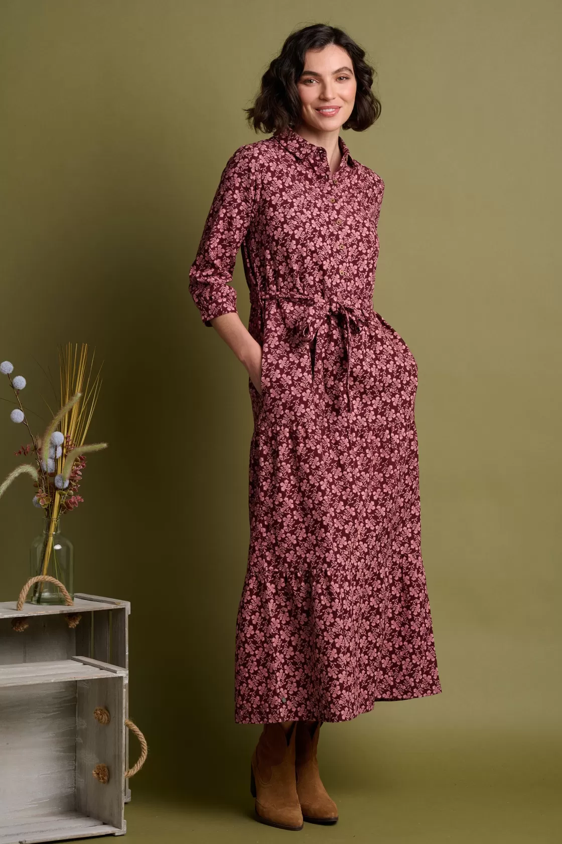 Dresses>Brakeburn Thistle Cord Maxi Dress Burgundy