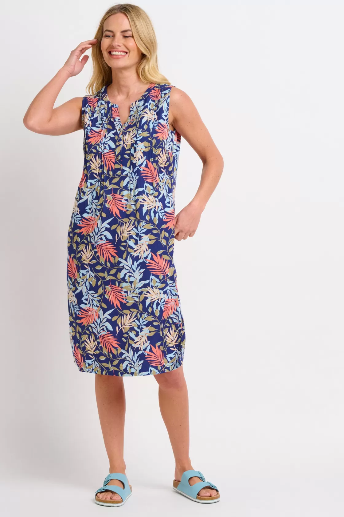 Dresses>Brakeburn Trailing Tropics Pintuck Dress Blue