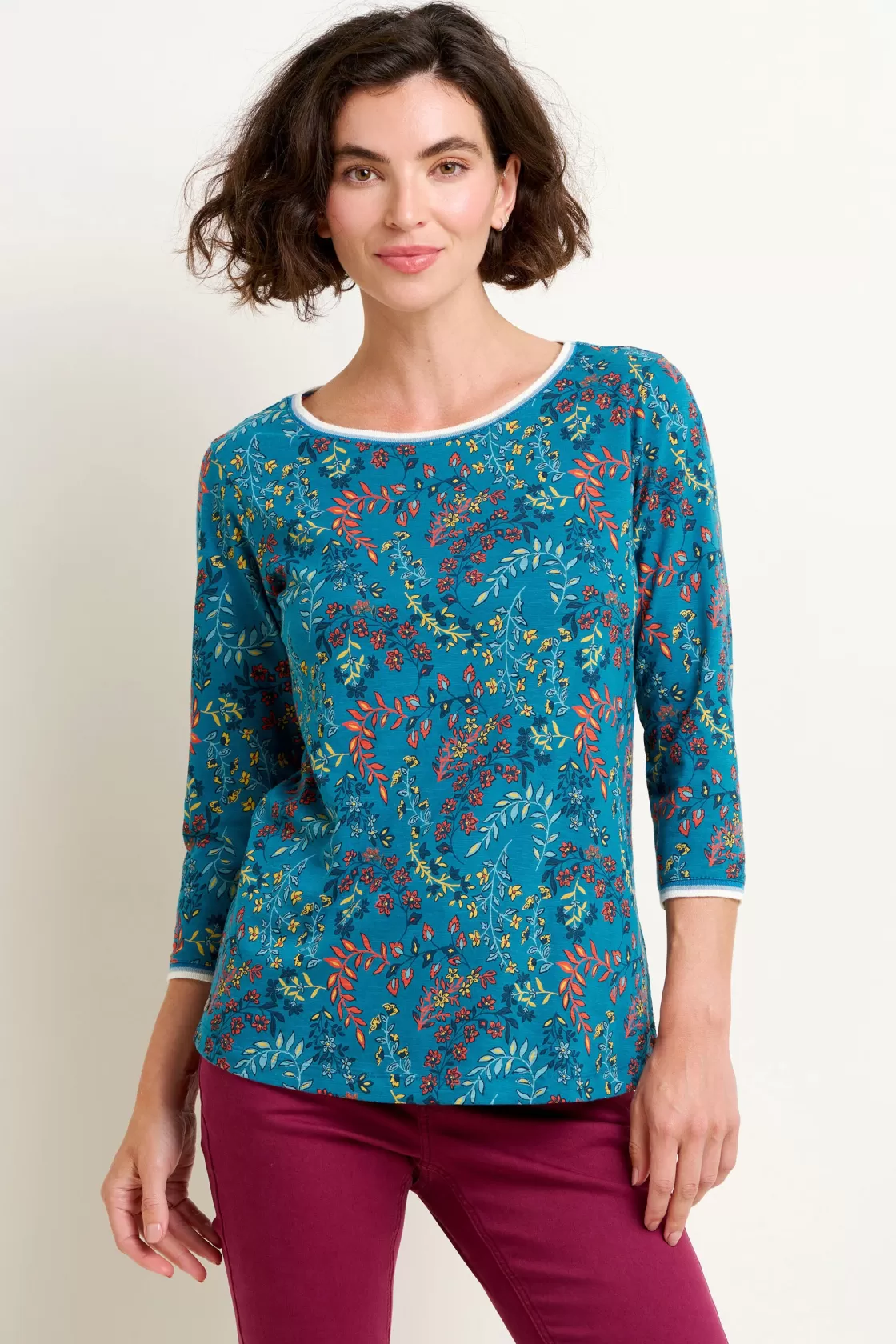 Tops, T-Shirts And Vests>Brakeburn Uma Floral Paisley 3 Quarter Tee Blue