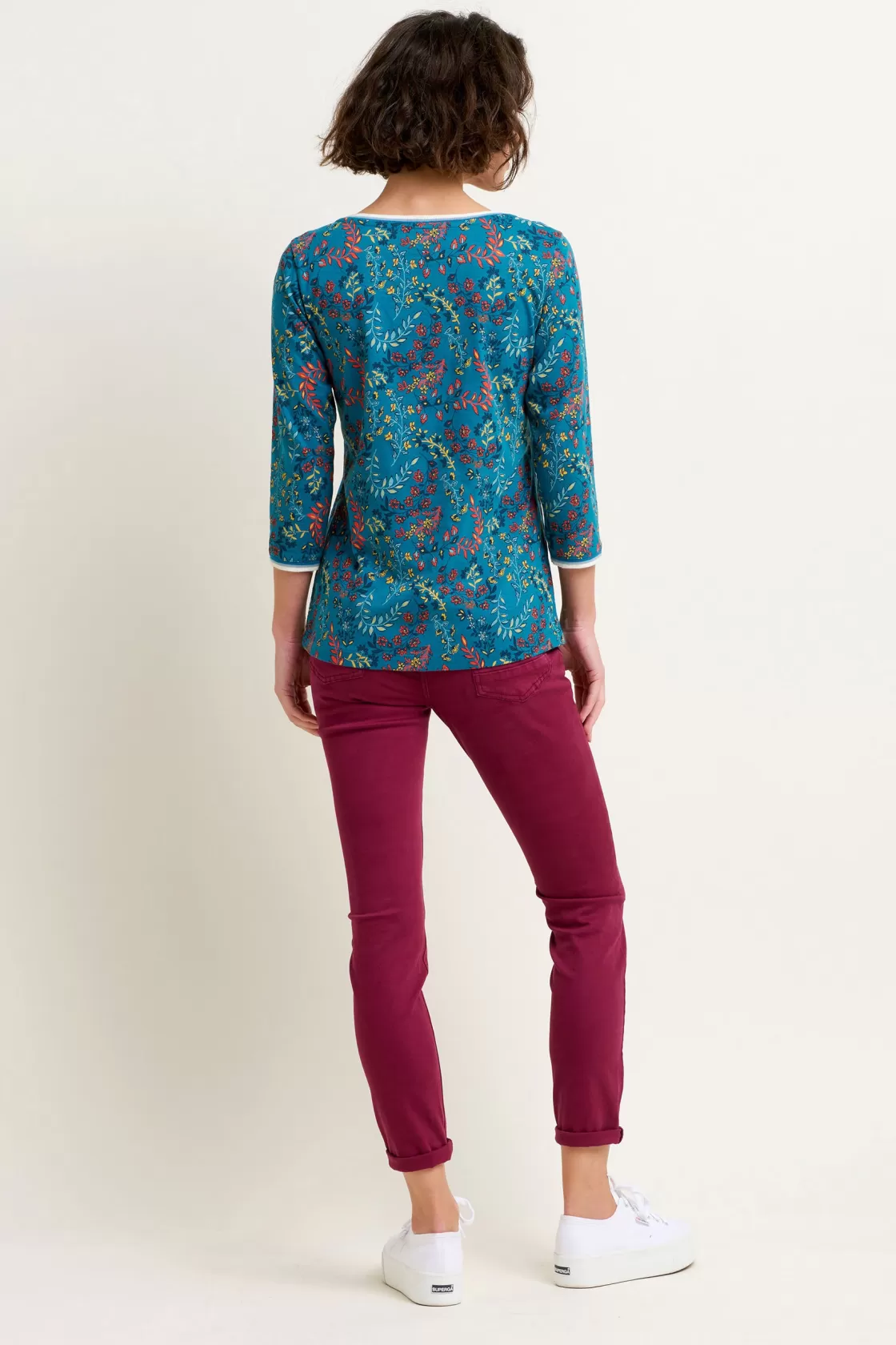 Tops, T-Shirts And Vests>Brakeburn Uma Floral Paisley 3 Quarter Tee Blue