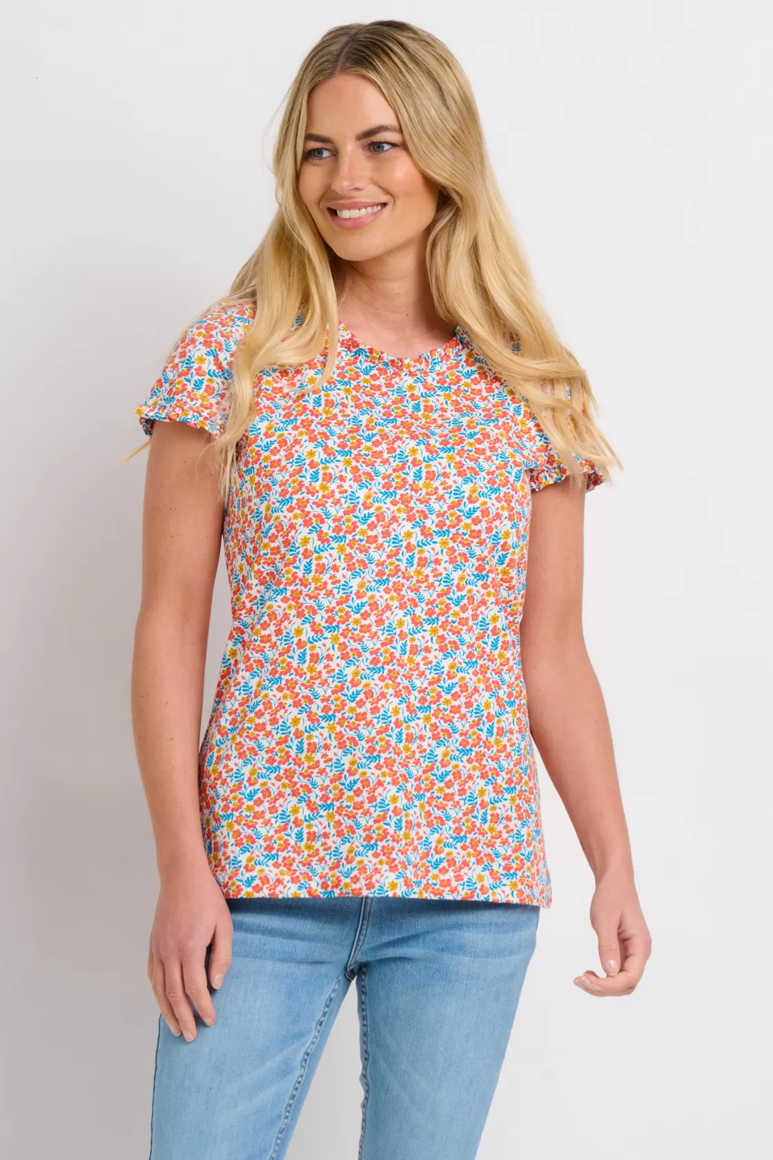 Tops, T-Shirts And Vests>Brakeburn Whimsical Floral Tee Blue