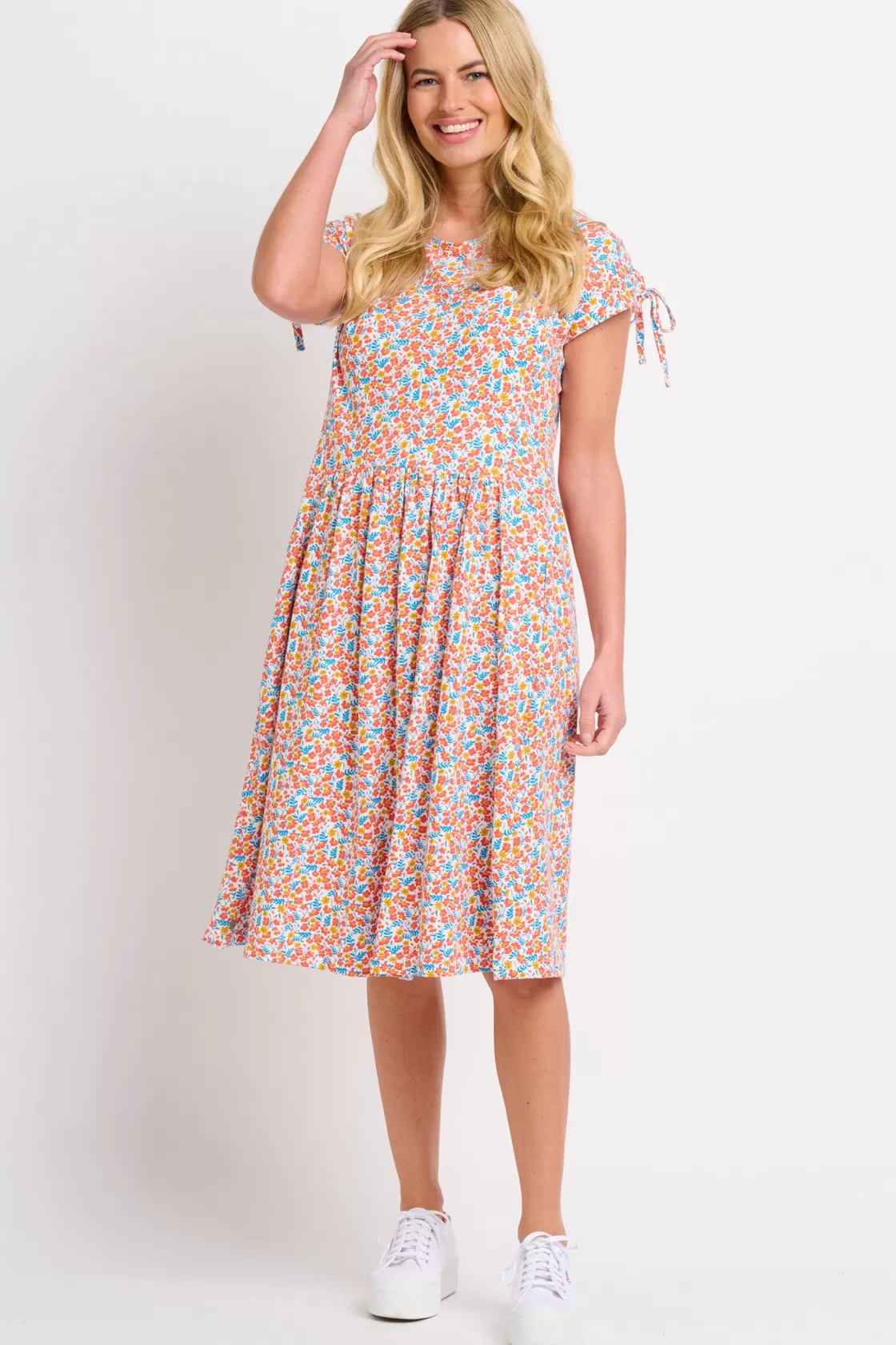 Dresses>Brakeburn Whimsical Floral Tie Shoulder Dress Blue