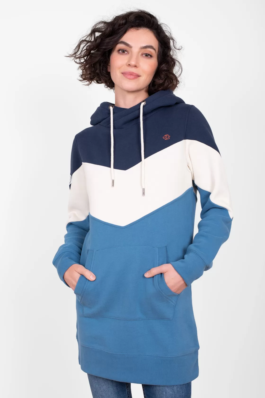 Sweatshirts And Hoodies>Brakeburn Ziggy Colourblock Longline Hoodie Blue